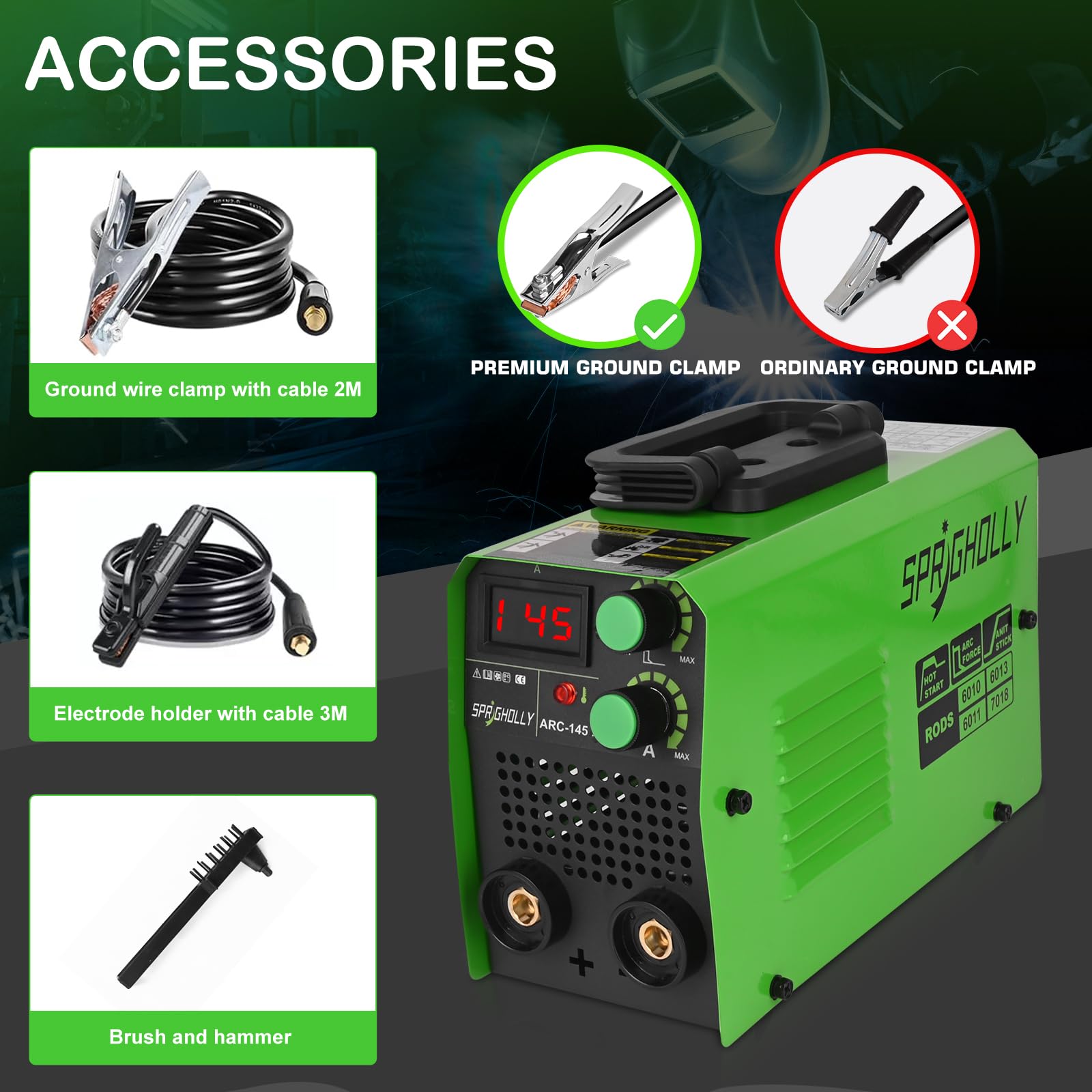 Mini Elektroden Schweißgerät 230V 145A, Stick/Lift TIG 2 in 1, mit hochwertiger Erdungsklemme, IGBT Inverter & LED Display, Heißstart & Lichtbogenkraft, Upgrade ARC145