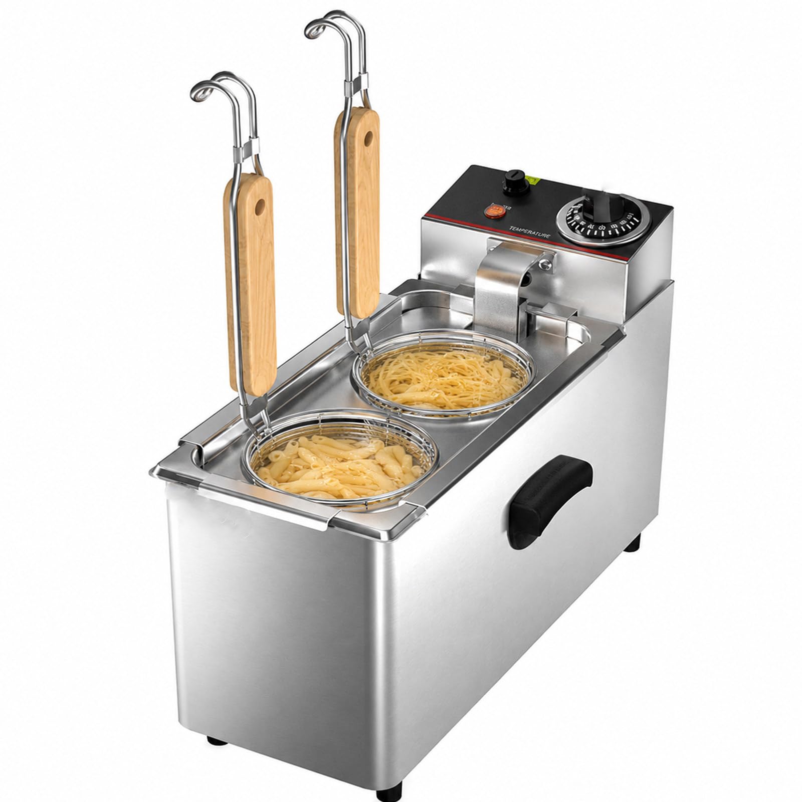 Cuocipasta Elettrico con Design in Acciaio Inossidabile a Doppio Cestello | Due Cestelli in Rete Indipendenti Consentono la Cottura Simultanea di Diversi Ingredienti con Pratiche Maniglie.
