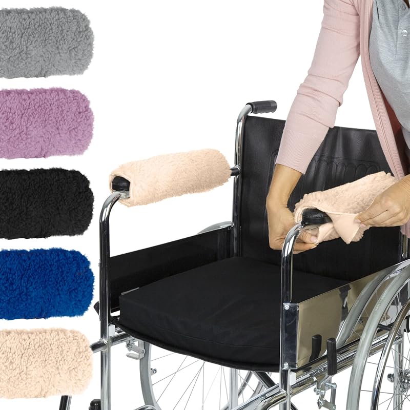Vive Wheelchair Armrest Pads (2 PCS) - Memory Foam Sheepskin Cushion Accessories for Transport Electric Wheel Chair Arm Rests - for Adults, Seniors, Handicapped - Soft Support for Office Chair | Accessories for Transport Electric Wheel Chair Arm Rests - for Adults, Seniors, Handicapped - Soft Support for Office Chair