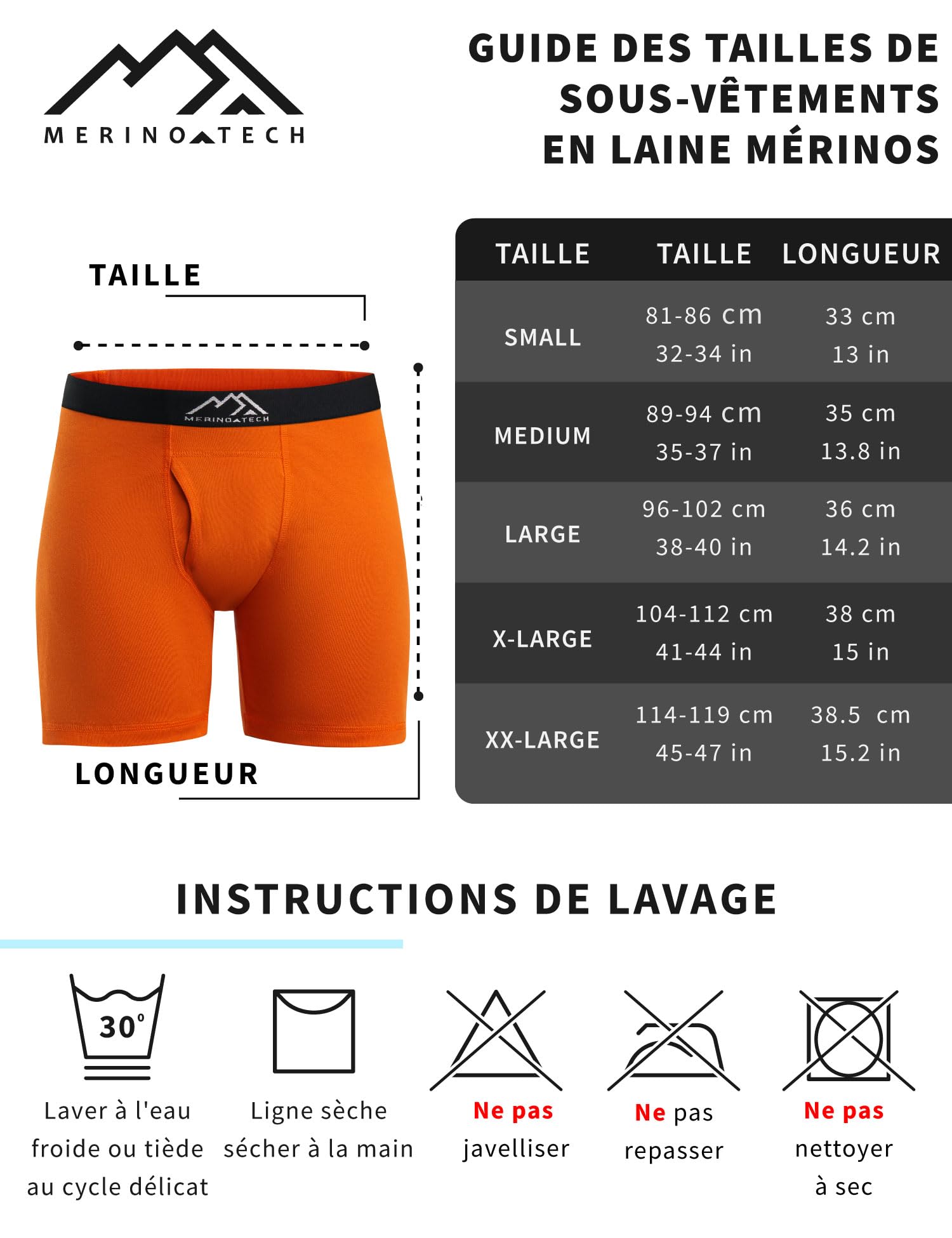Merino.tech sous Vetement Merinos Homme - Boxer Calson pour Homme 100% Laine Merinos