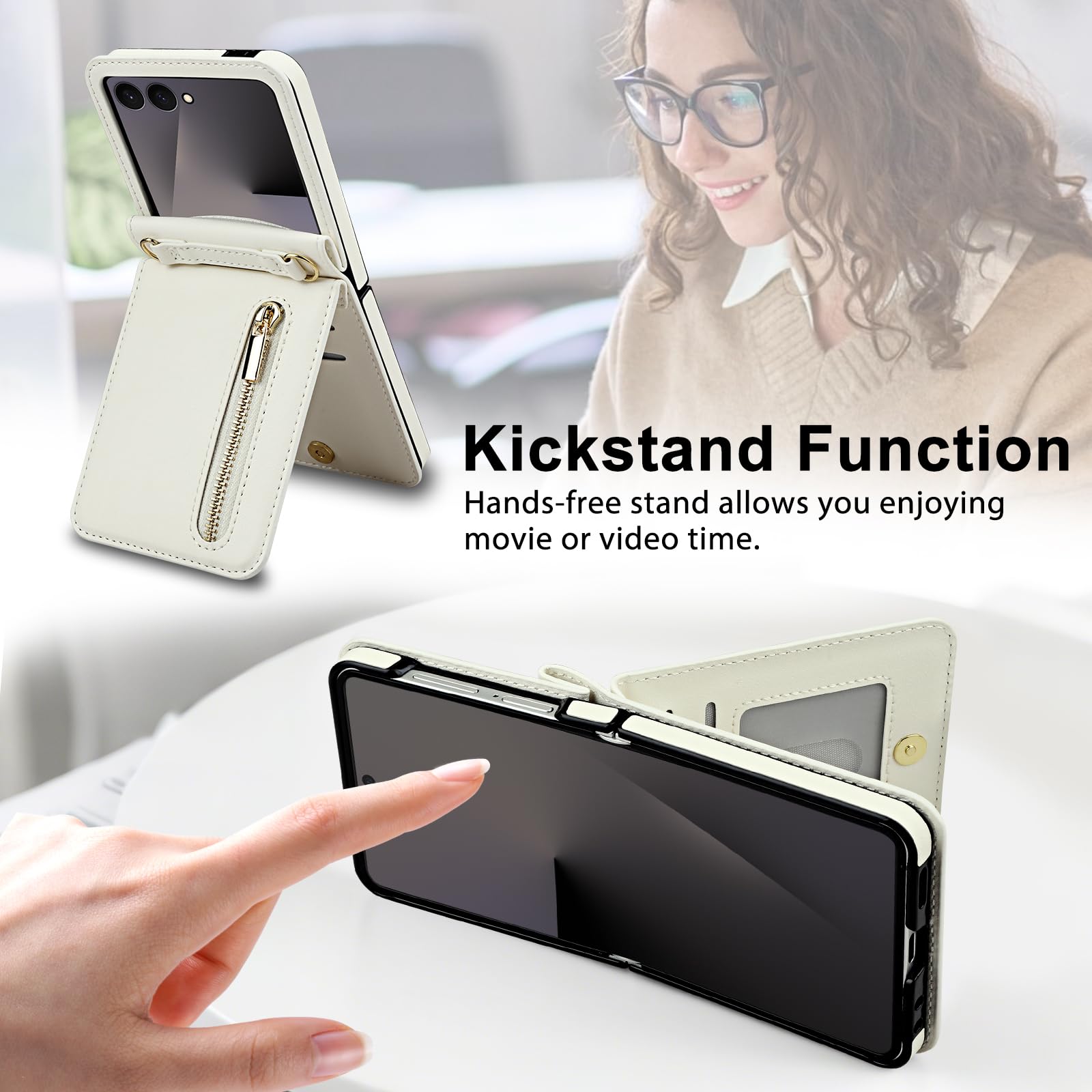HianDier Custodia a portafoglio per Z Flip 7 con porta carte di credito per donne e ragazze, in pelle PU con slot per cerniera, tracolla staccabile, antiurto, custodia protettiva per Galaxy Z Flip 7