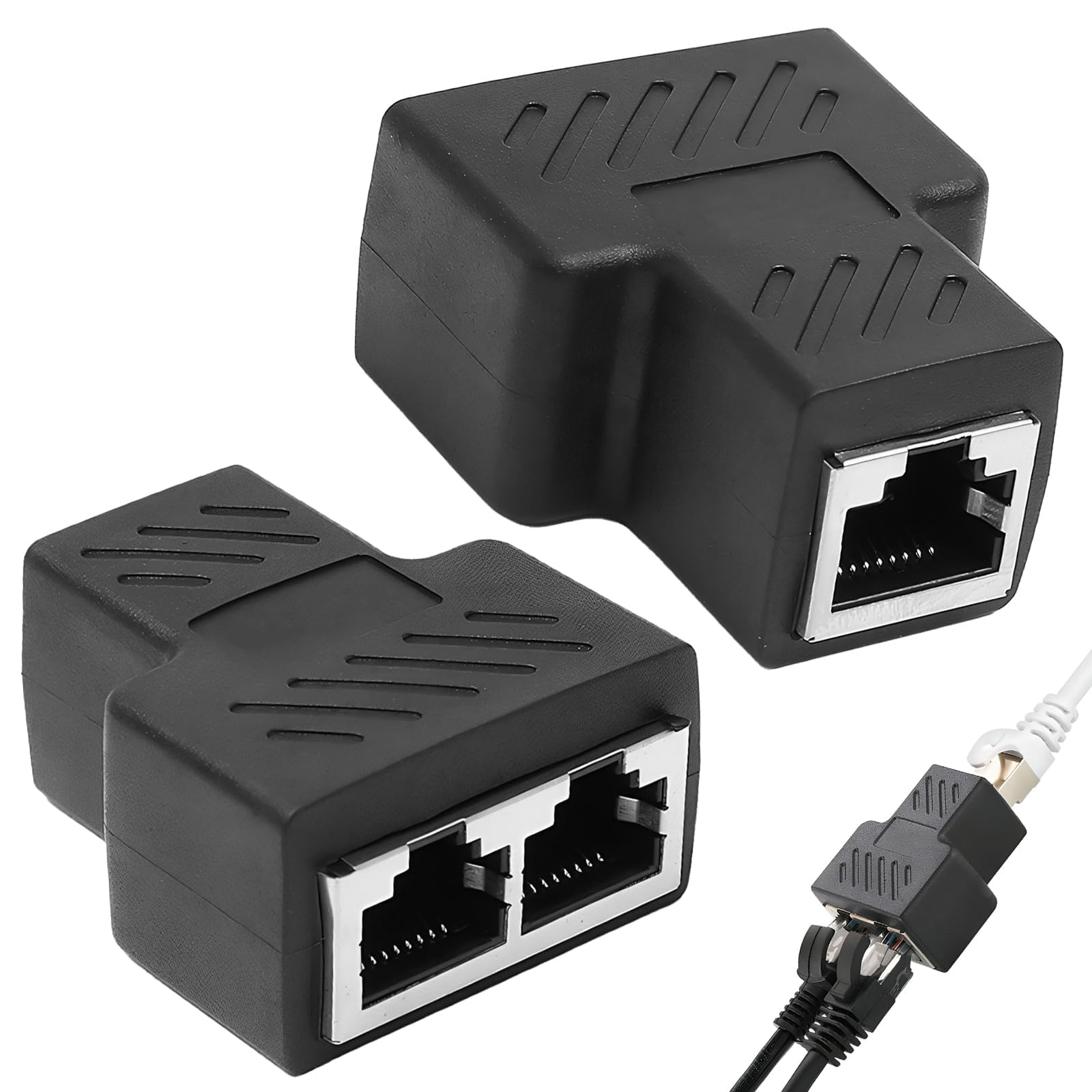 2 Pack LAN Splitter 1 auf 2 ohne Strom, LAN Verteiler 1 auf 2 Gleichzeitig Adapter, Ethernet Splitter Netzwerk Verlängerungen Adapter, RJ45 Netzwerkverteiler für Ethernet CAT 5/6/7/8