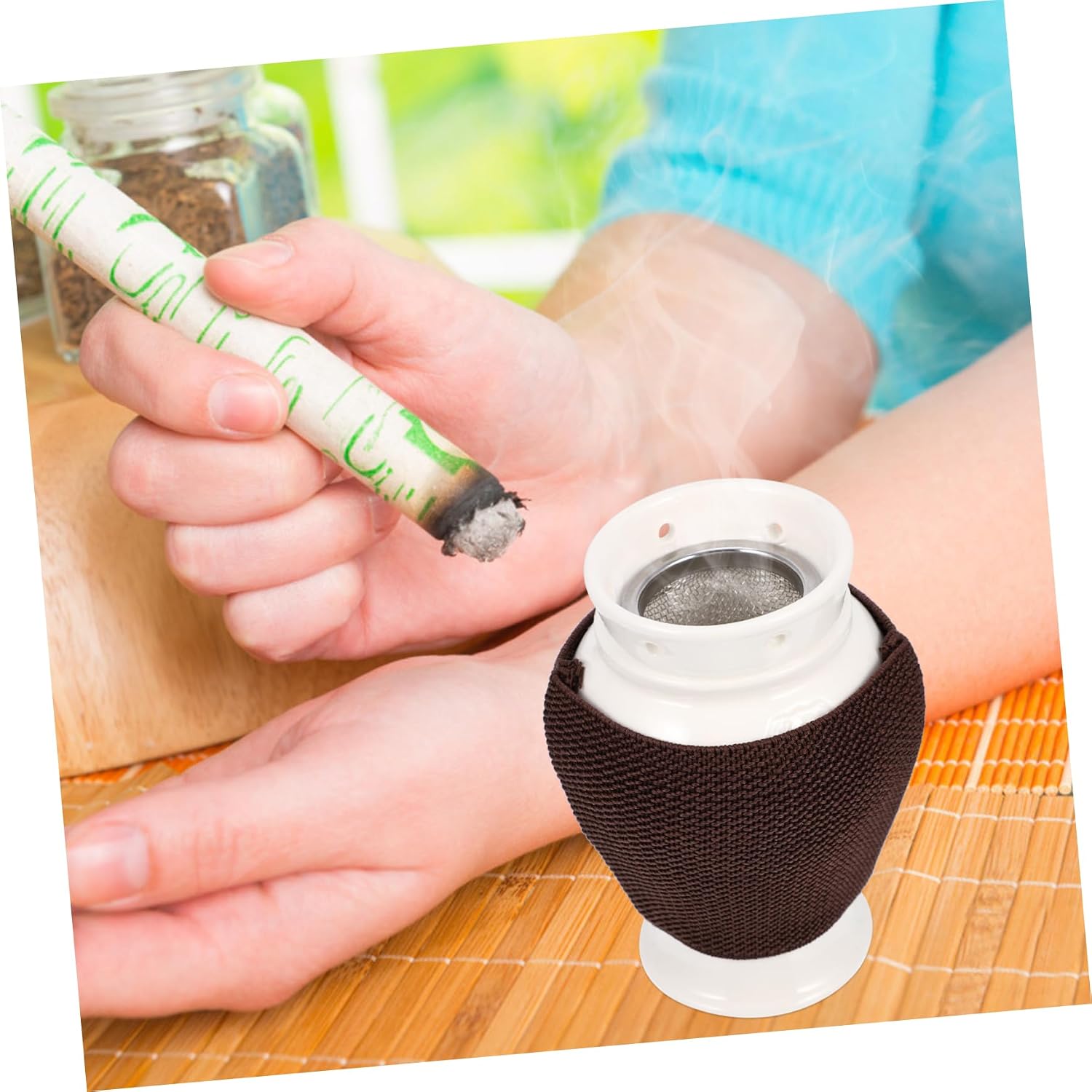 GARVALON Ceramic Purple Clay Moxibustion Pot Portable Moxa Burner Random Design for Massage Therapy and Acupuncture