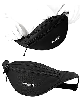 VRPRIME Waist Bag for Men Side Bag | Fanny Waist Pouch Pack | Travel Side Sling Waist Bag | Travel Essentials for Running, Riding a Bike (Black)