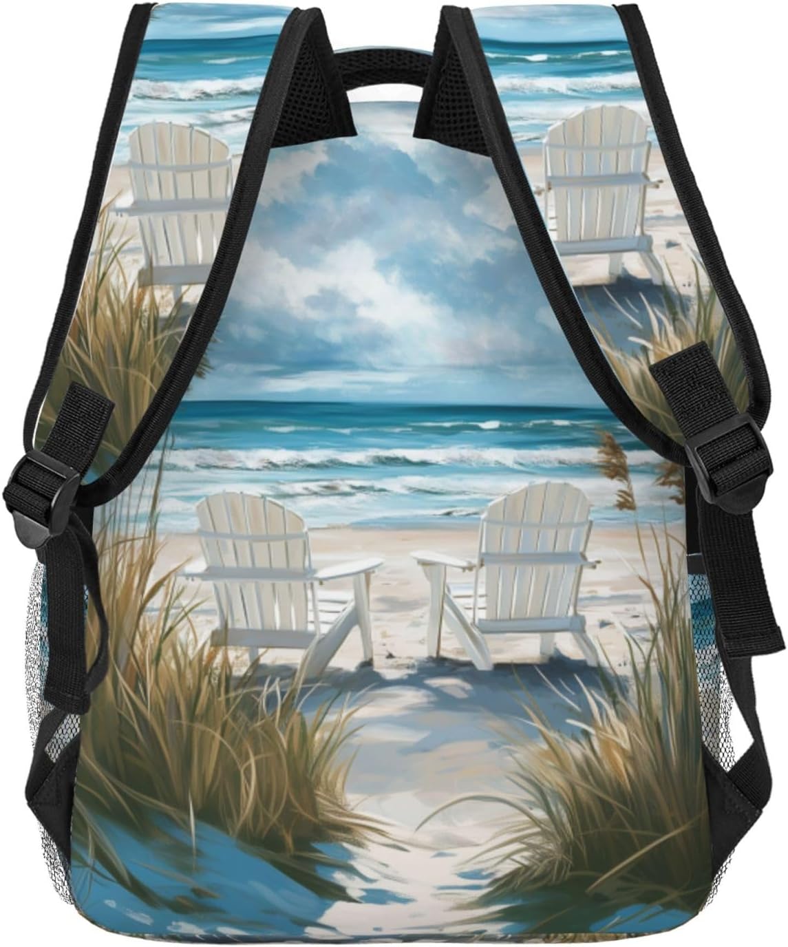 Beach Chair Backpack, Wave Design Polyester Backpacks with Straps, 11.4inx5.9inx15.7in, Multi-Pocket Storage Bookbag, Ideal For School Work Travel Hiking Camping, Women Girls Ocean Lovers Gifts