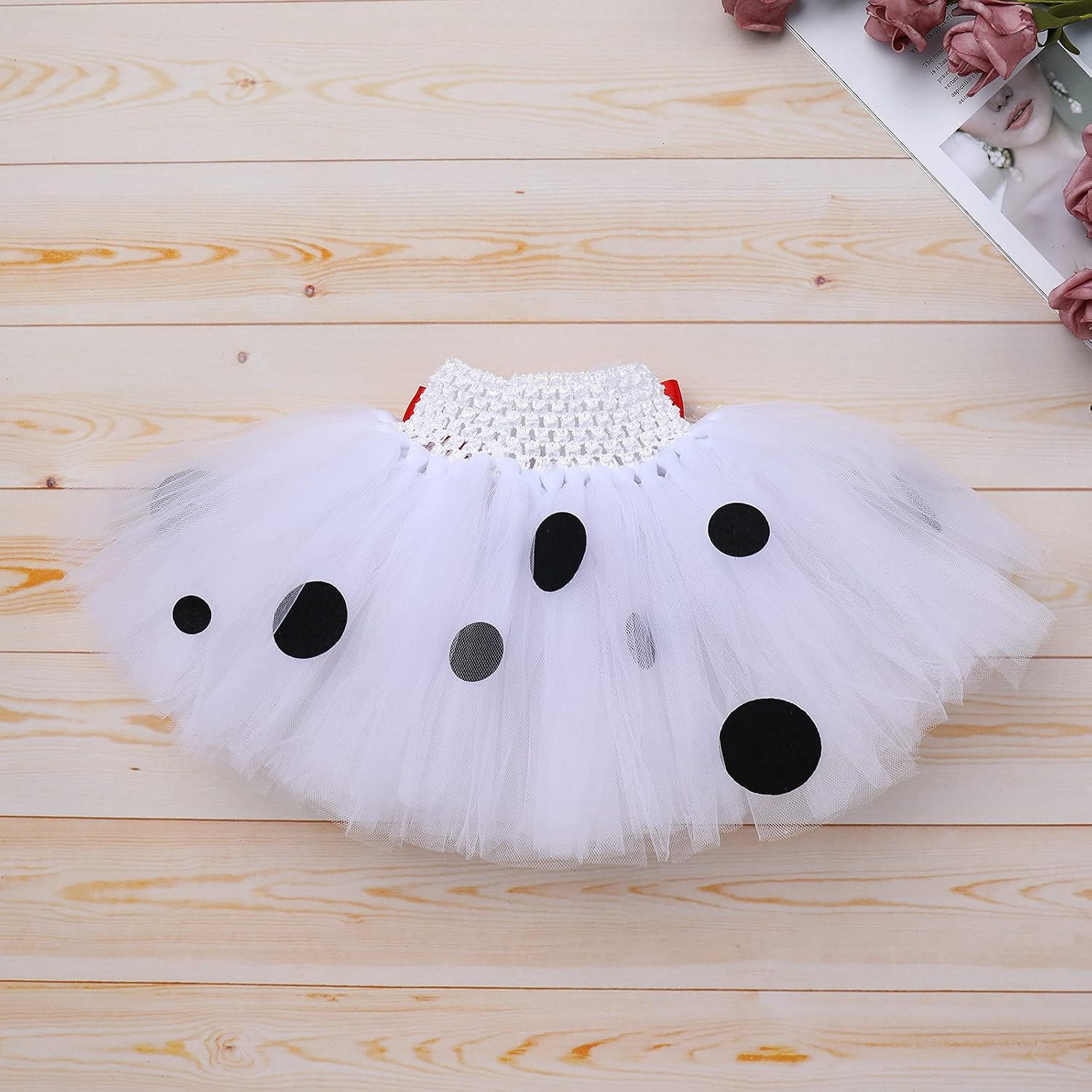 Baby Girls Dalmatian 1st Birthday Outfit Paw Print Romper + Tutu Skirt + Dog Ears Headband Halloween Cosplay Costume