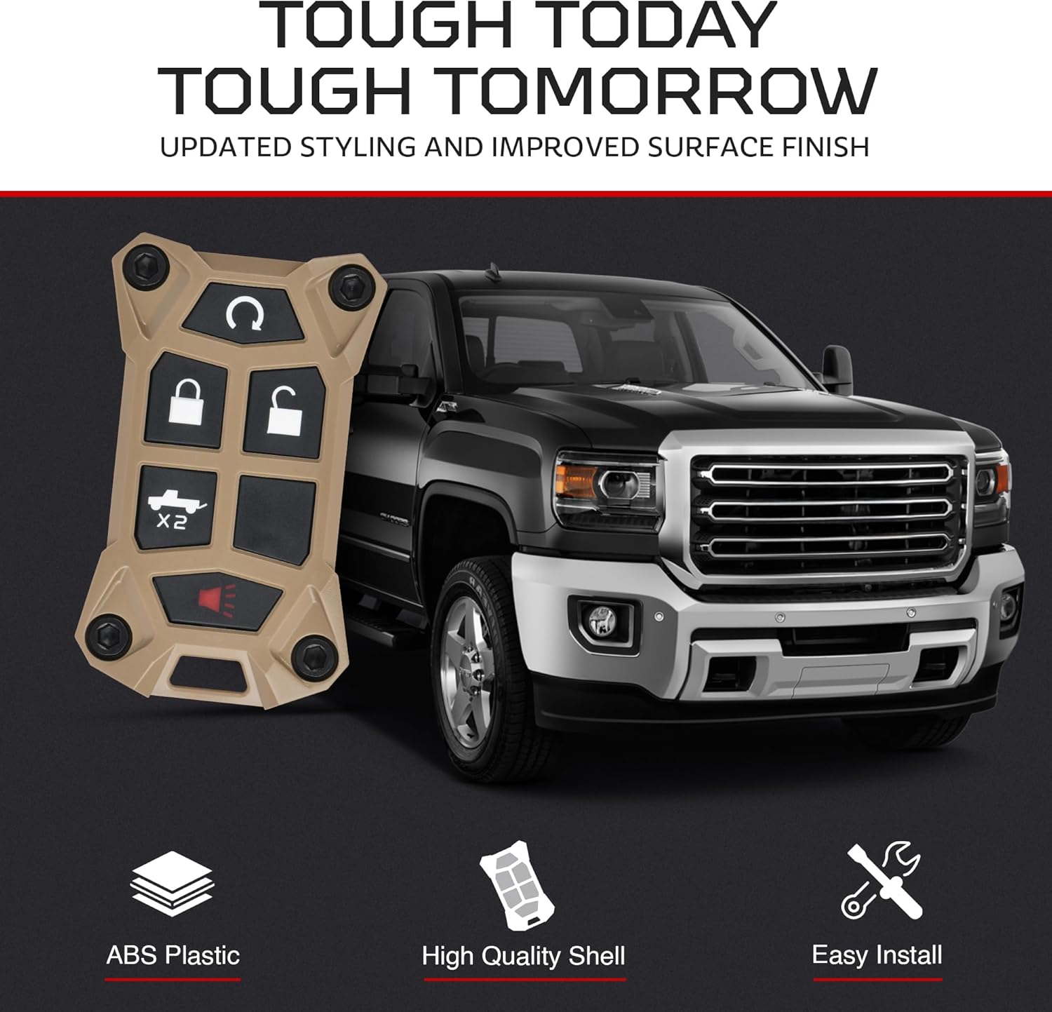 AJT DESIGN V1.5 Chevy Key Fob Replacement Case for Silverado, GMC Sierra 2014–2021 | Chevy Colorado, GMC Canyon 2013–2022 | USA Made Rugged Chevy Key Fob Case Shell | Tan