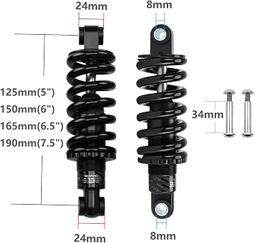 Downhill Mountain Bike Rear Shock Absorber 125mm(5) 150mm(6) 165mm(6.5) 190mm(7.5) Wheel Chair Steel Coil Spring Shock (Color : 165mm(6.5), Size : 2000Lb)