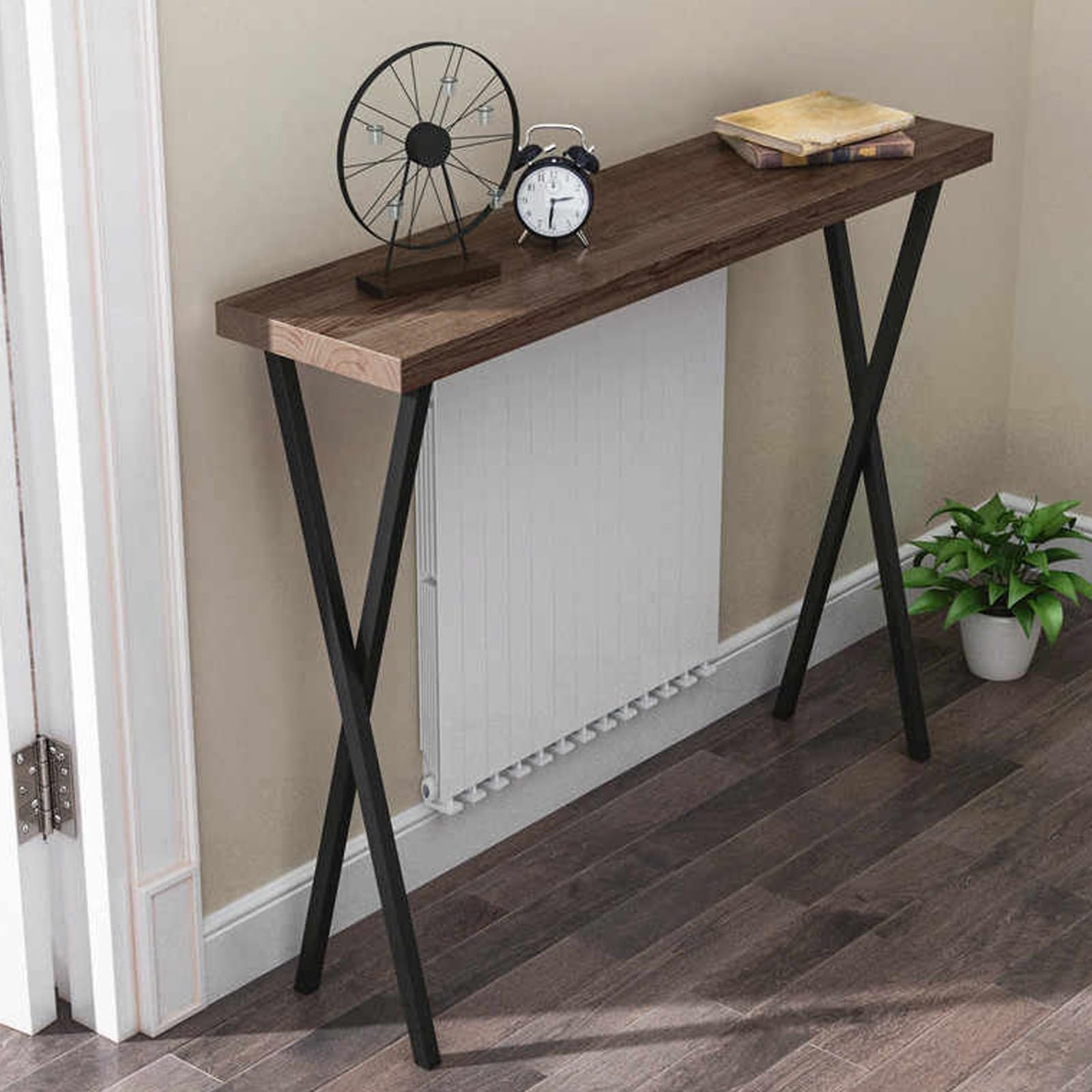 Consola rústica de madera para decorar pasillos estrechos y dar calidez a tu sala de estar