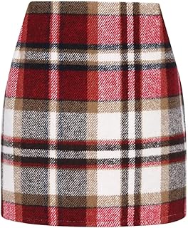 Womens Wool Plaid Mini Skirt Fall Winter High Waisted Bodycon Pencil Skirt