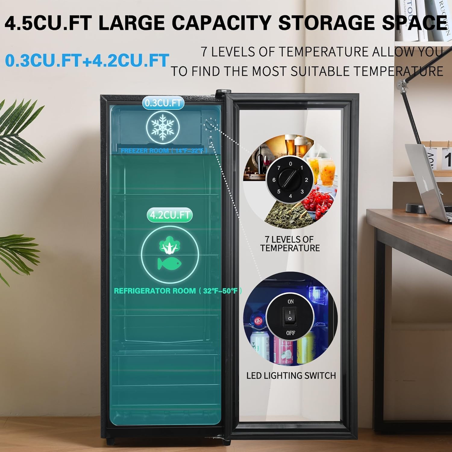 Krib Bling Beverage Refrigerator With Freezer 180 Can Freestanding Beverage Cooler With Adjustable Shelving Glass Door For Beer Soda Or Wine Perfect For Home Office Or Bar Black (Kb03-Flb-120) on Fridge.com - View 4