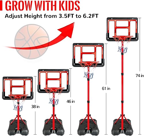 Miniatura 4 de Aro de baloncesto para niños con soporte, juego de baloncesto ajustable, juguetes de baloncesto para niños de 3, 4, 5, 6, 7, 8 años, juegos