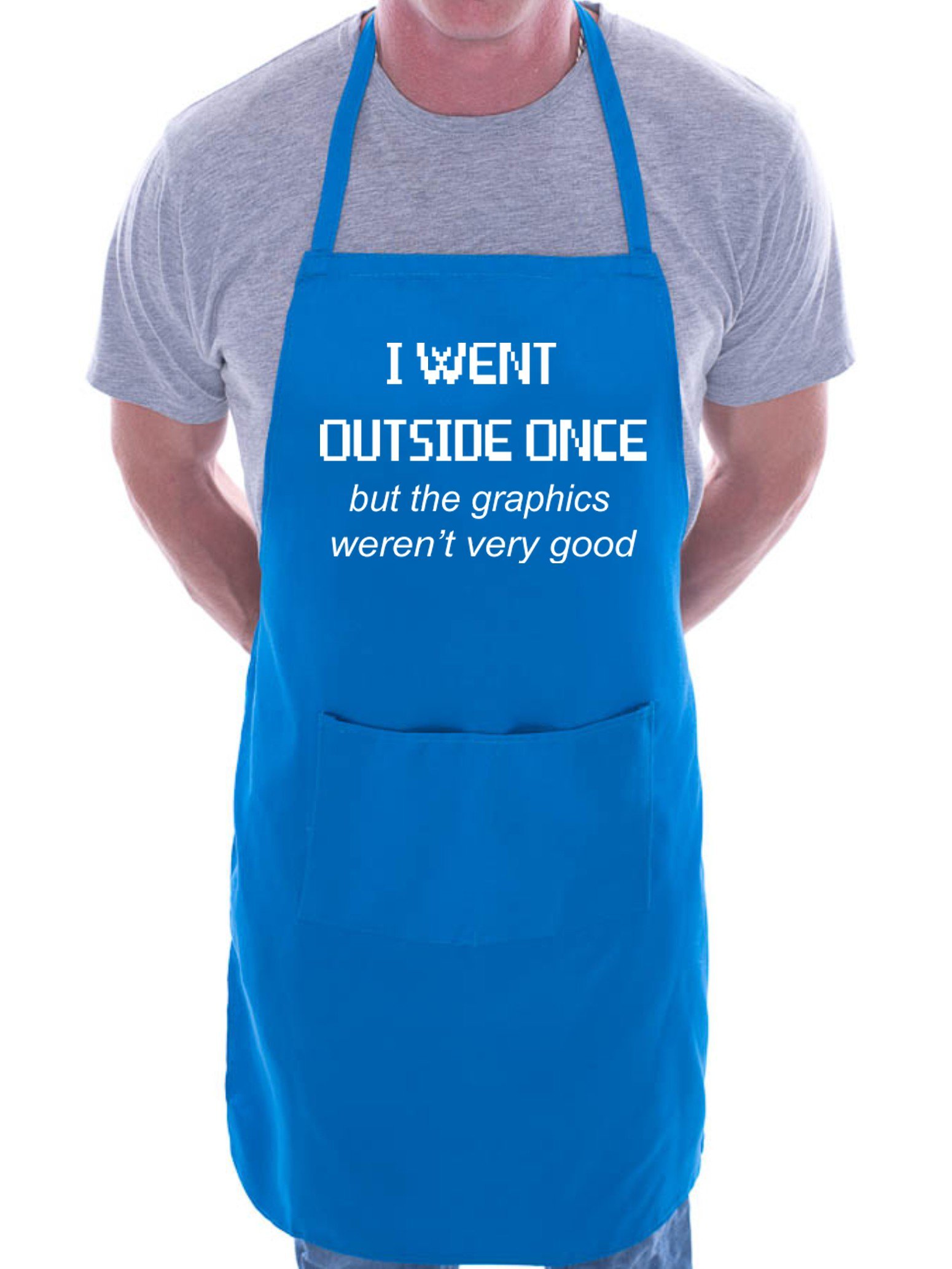 Print4u Men's Blue I Went Outside Once Gamer Bbq Cooking Funny Novelty Apron