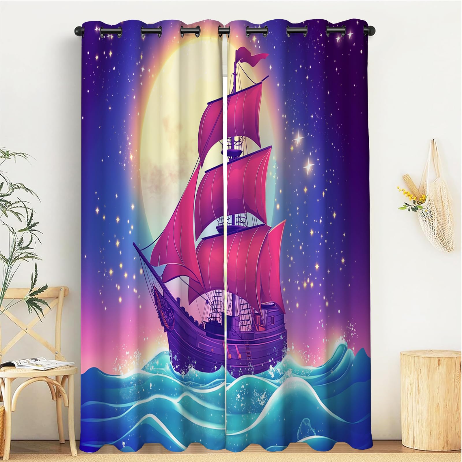 Rideaux occultants voilier rouge 117x137 cm pour chambre à coucher