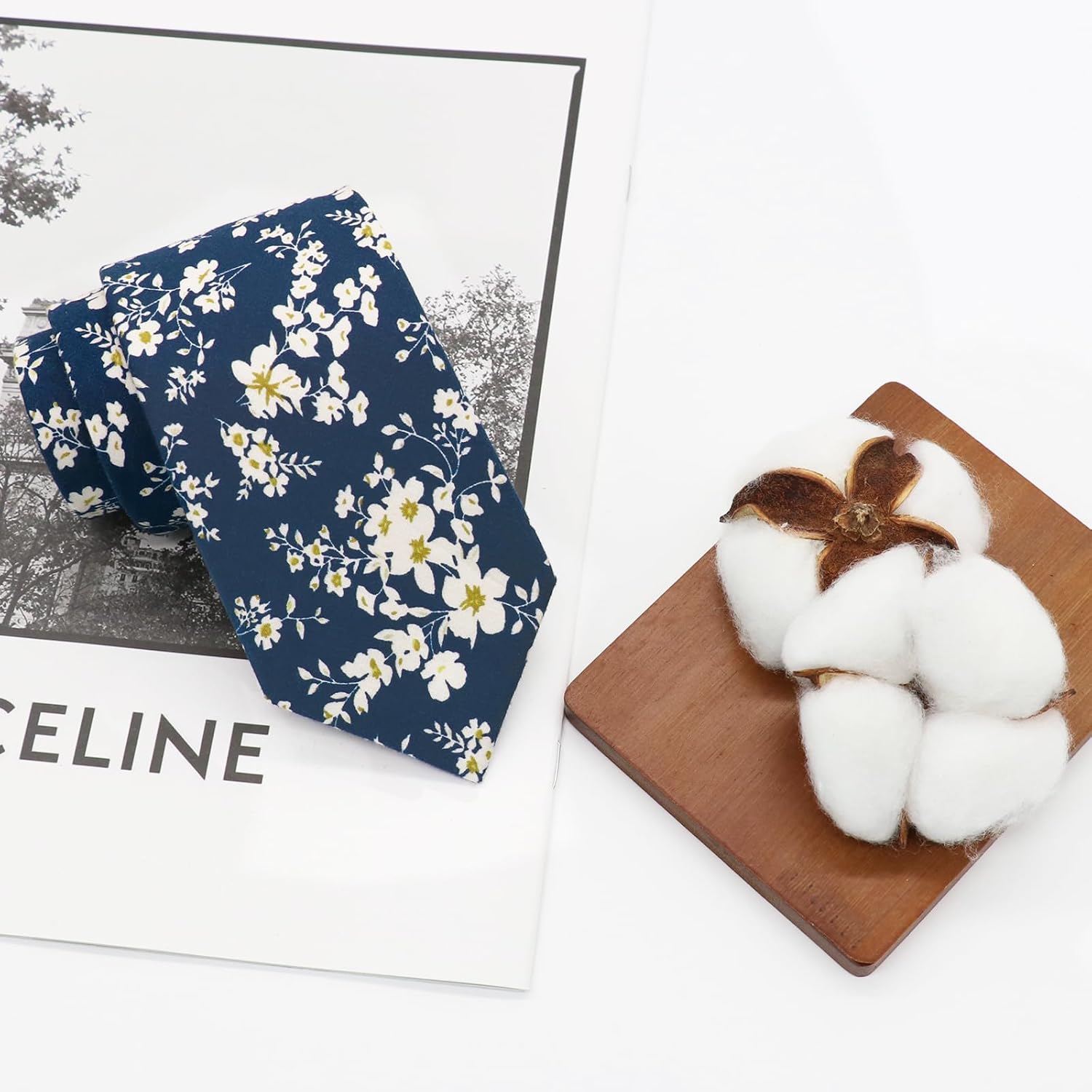 Ties for Men, Sage Green Cotton Floral Tie 2.76" Flower Printed Men's Neckties for Wedding/Groomsmen/Suit/Party - Image 6