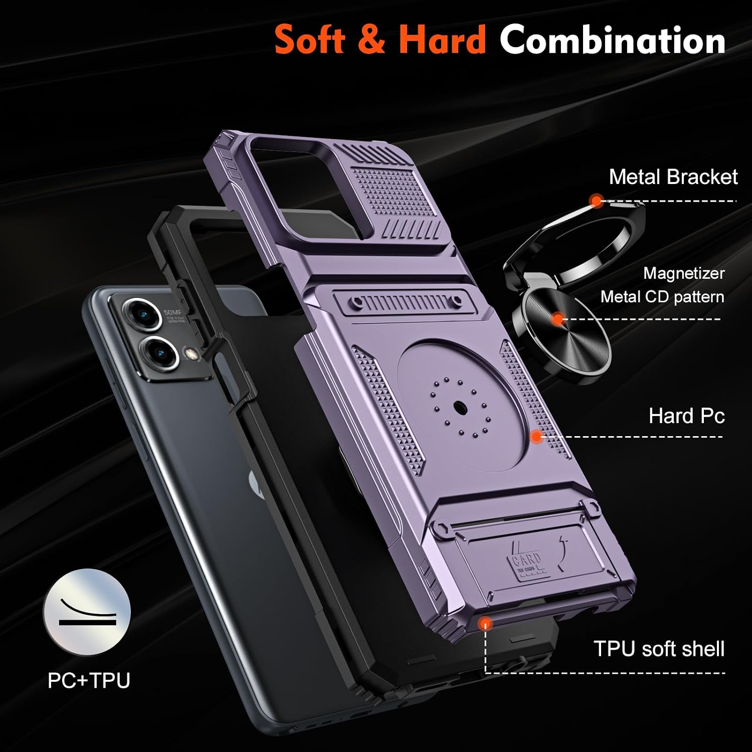 Phone Case for Motorola Moto G Stylus 5G 2023 Stand Women Men Purple image 3