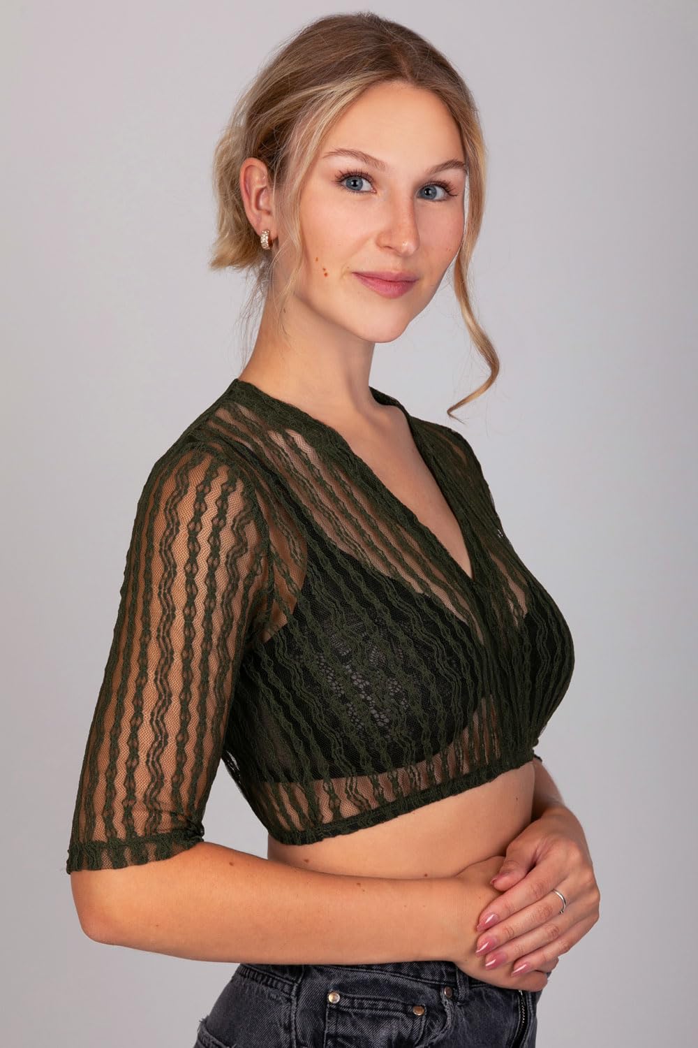 Edelnice Trachtenmode hochwertige trachtige Dirndlbluse Anna in Creme oder Grün