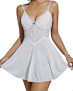 YTJYZB Women's Lace Lingeries Dress Sets V Neck High Waist Backless Adjustable Spaghetti Strap Bodysuit Teddy Babydoll Sle...