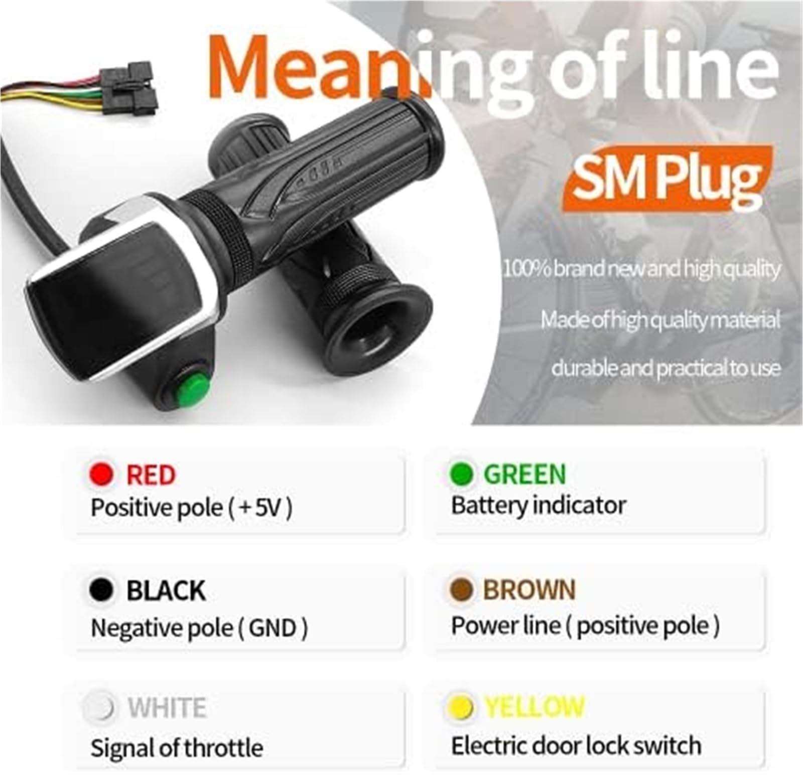 Ebike Thumb Throttle 122DX 36V48V Acceleratore destro ebike 6Pin SM Connector, for parte di bicicletta elettrica e accessori Scooter Acceleratore a pollice per scooter(BLACK 36V)