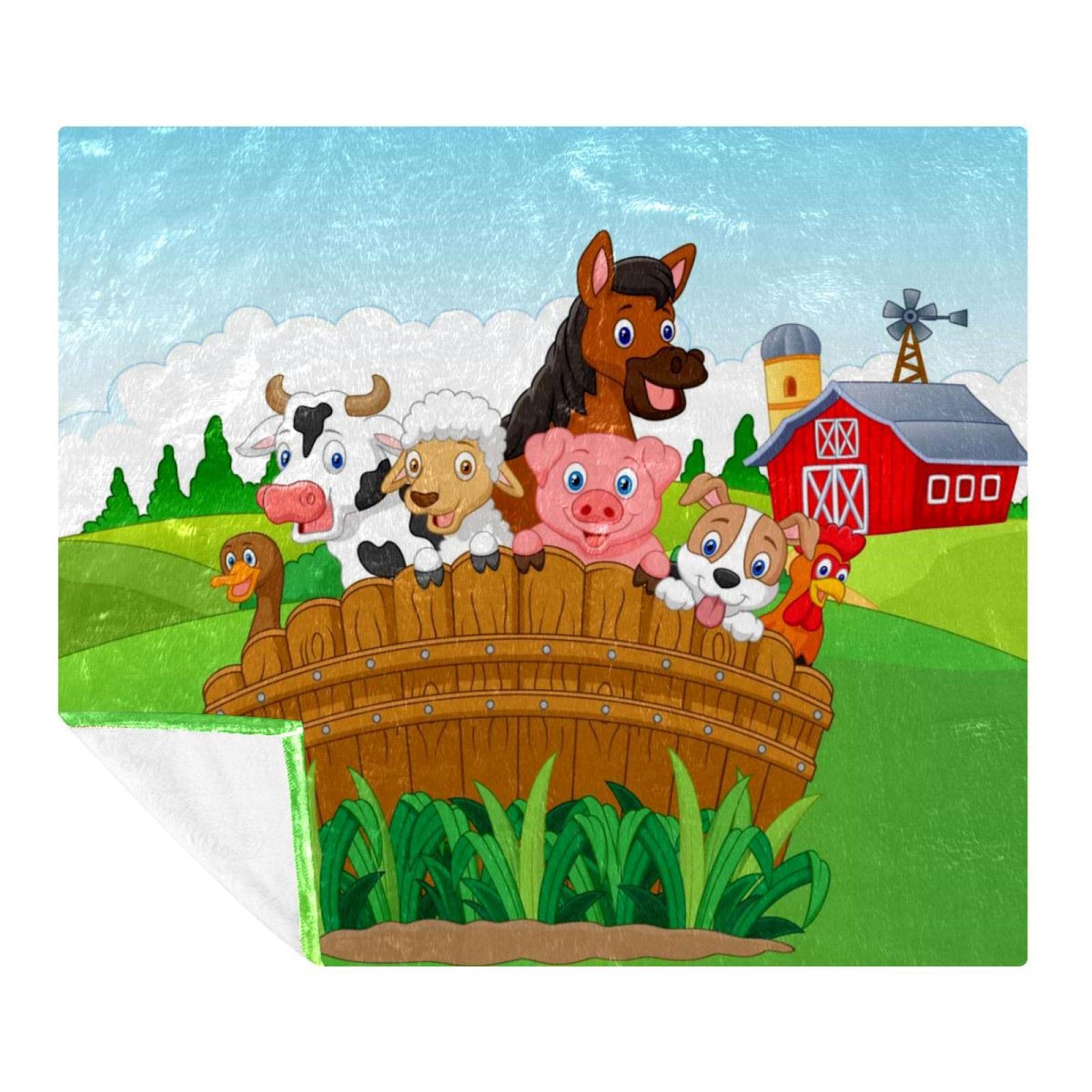 Couverture douce pour voyage et canapé lit avec motif animaux de la ferme