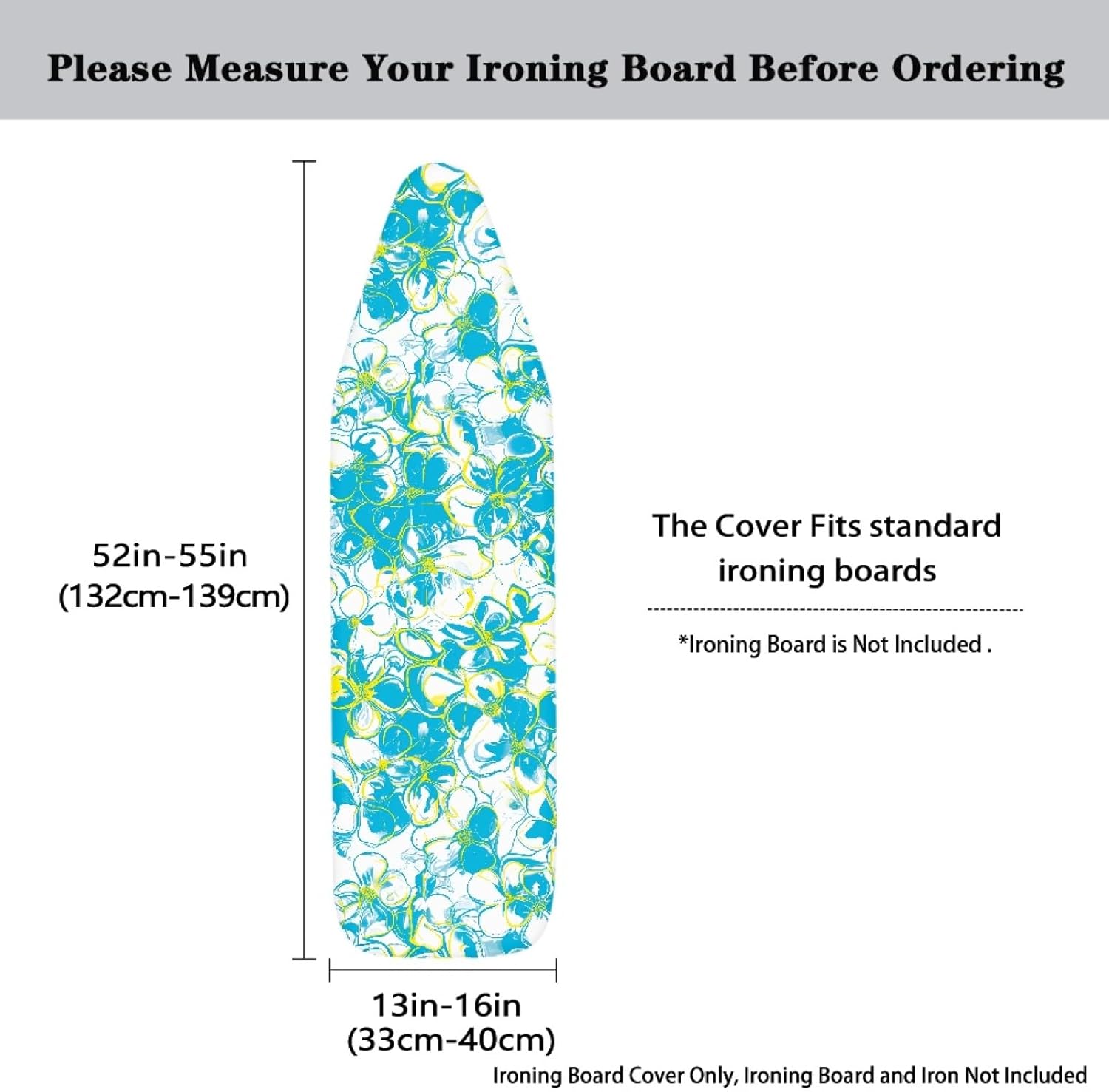 Flowers Ironing Board Cover,16"x55" Standard Ironing Board Cover with Elastic Edge and Hook and Loop Fasteners, Scorch & Stain Resistant, Polyester Home Ironing Board Covers, Wild Floral Spray