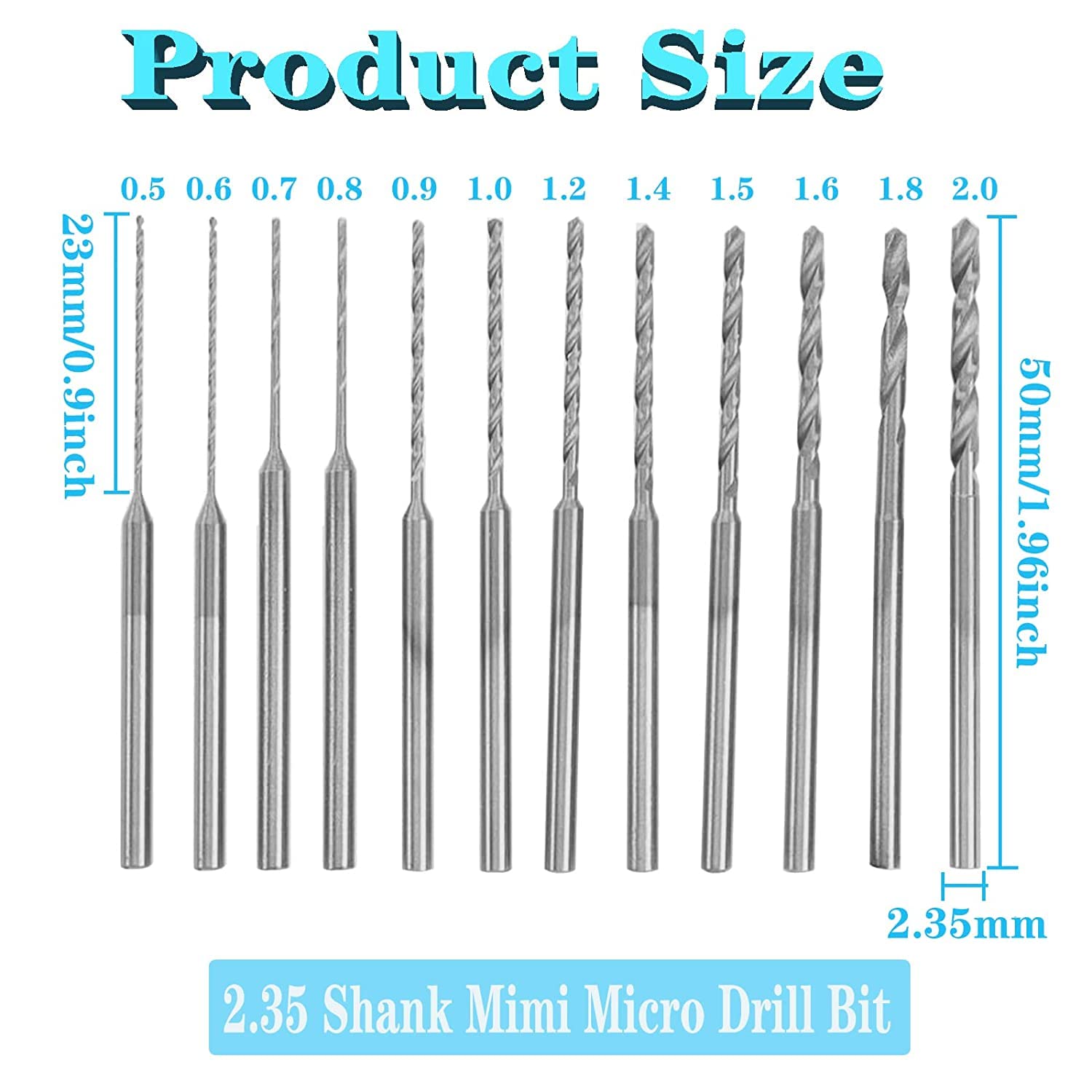 YUENTOEN 12Pcs Mini Twist Drill Bit Set, Micro Engraving Drill Bits, HSS 2.35mm Shank Titanium Coated 0.5mm to 2.0mm Tiny Drill Bit Hole Drilling Tool for DIY Resin, Jewelry, Amber, Beads and Beeswax