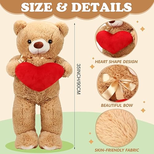 Miniatura 8 de Arrowbash Oso de corazón gigante de 35 pulgadas para el día de la madre, animales de peluche, oso de amor gigante con corazón, oso de peluche rojo
