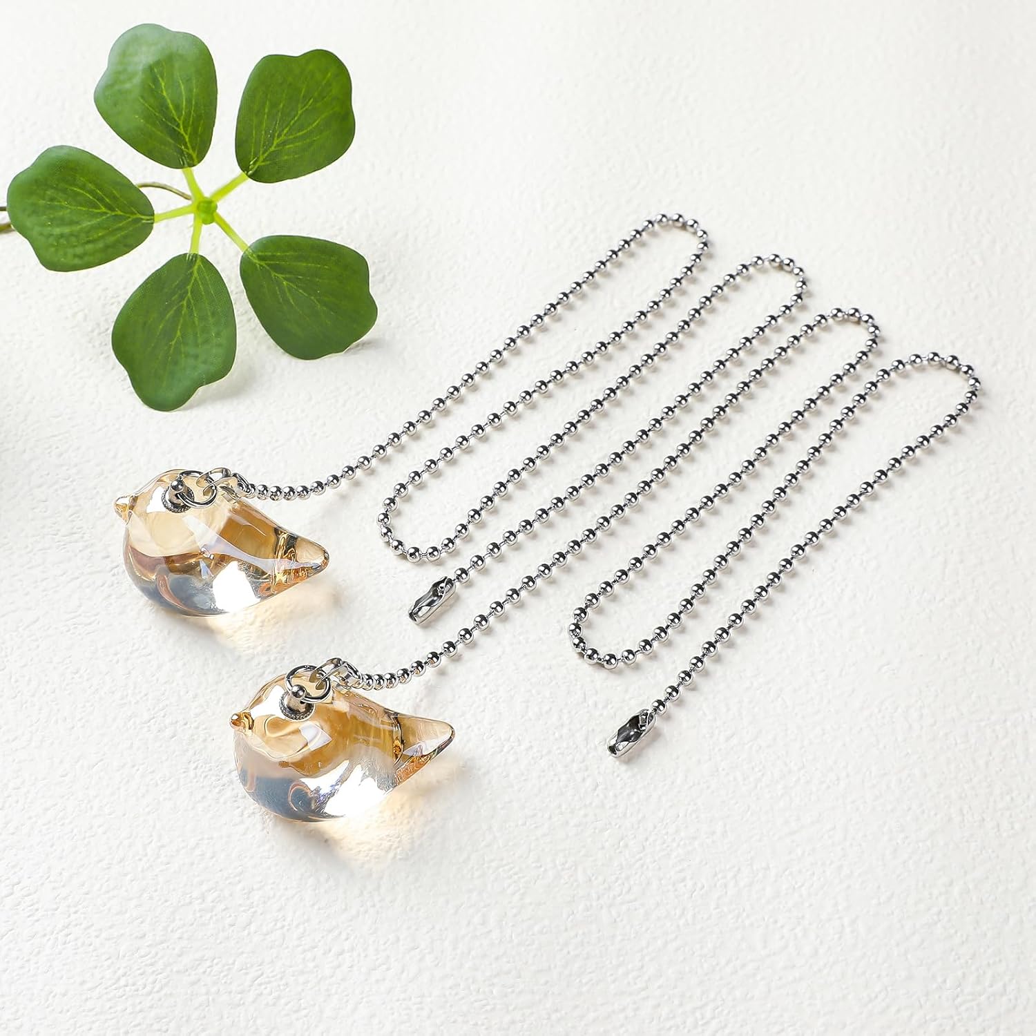 LONGSHENG - SINCE 2001 - 2 Pack Ceiling Fan Pull Chain, 20 inch Ceiling Pulls Extension Chains with 4 Connectors,Champagne Glass Bird Ornament Pull Chains