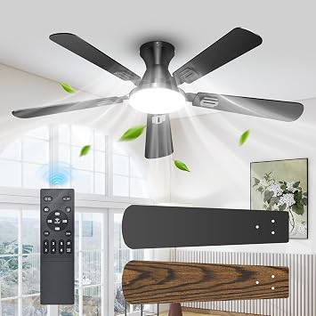UME 52" Ceiling Fan with Lights, Remote Control, Flush Mount, Black/Wood