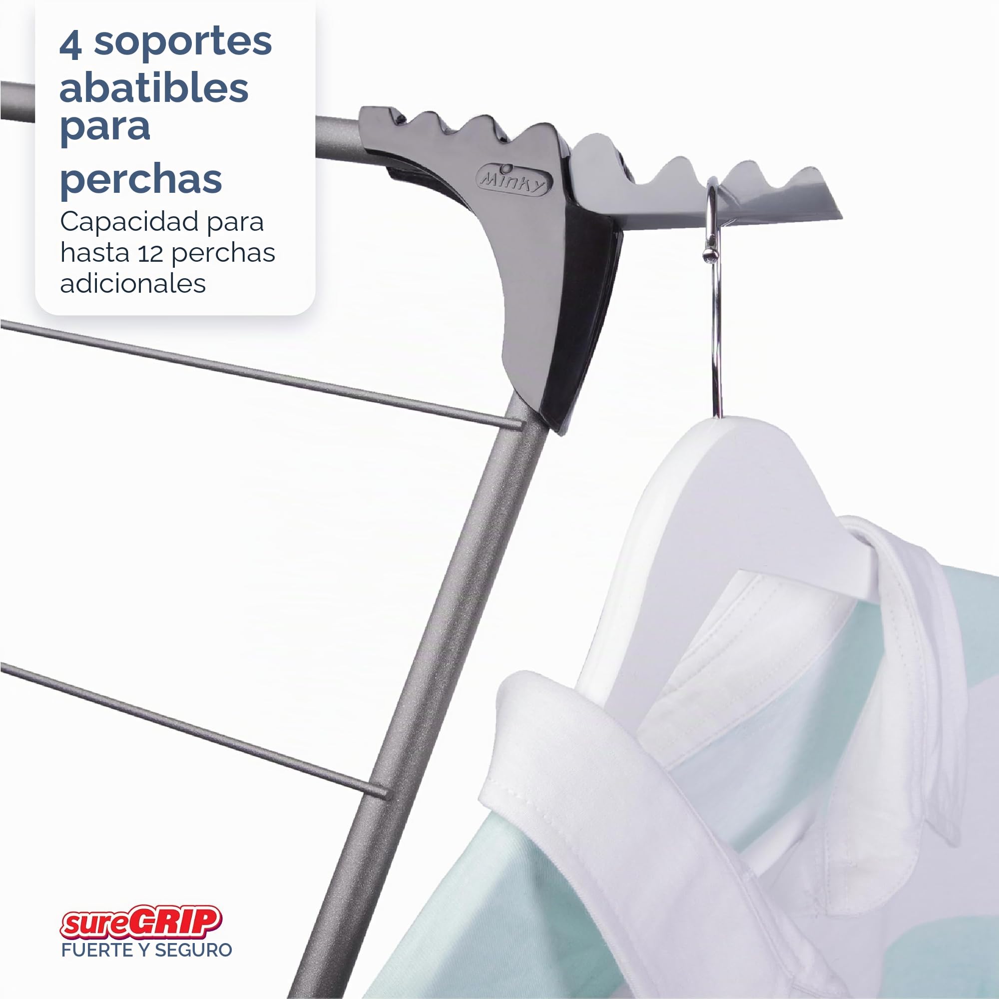 Minky Tendedero Sure Grip de 3 Niveles, Acero Inoxidable, plomizo, tamaño estándar