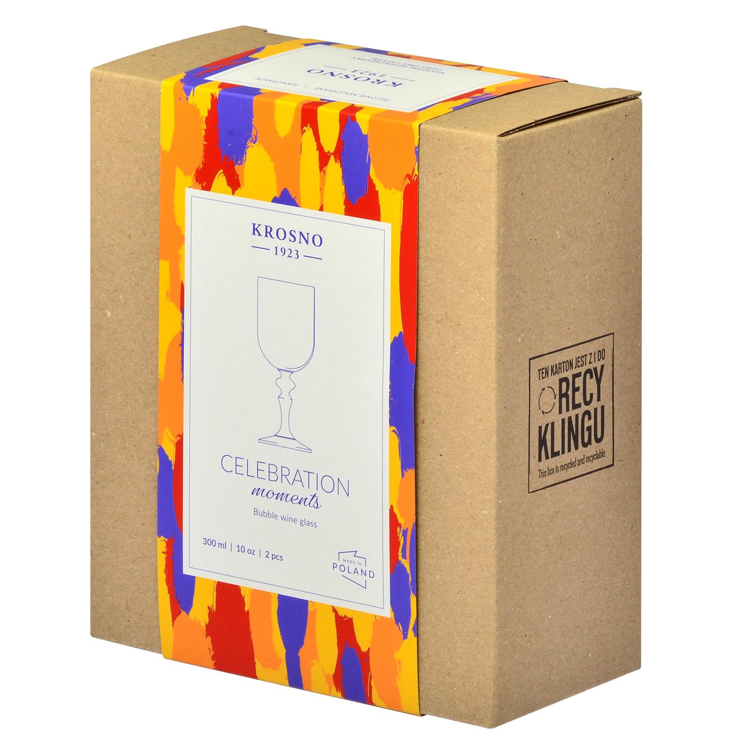 KROSNO Kieliszki do Wina z Kobaltową Nóżką Bubble, Zestaw 2 x 300 ml | Szkło Kryształowe Bezołowiowe, Celebration Moments, do czerwonego i białego wina, mocktaili i wody, zmywarka