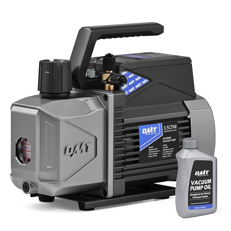 Bomba de Vácuo de Estágio Único 3,5 CFM A2L Orion Motor Tech para R1234yf, R32, R134a, R22 e R410A, Cinza