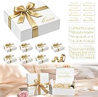 EXJEXJ 8 Bridesmaid Proposal Gift Boxes with 3D Gold Foil Stickers, Custom Name Decals & Satin Ribbons - White Wedding Boxes