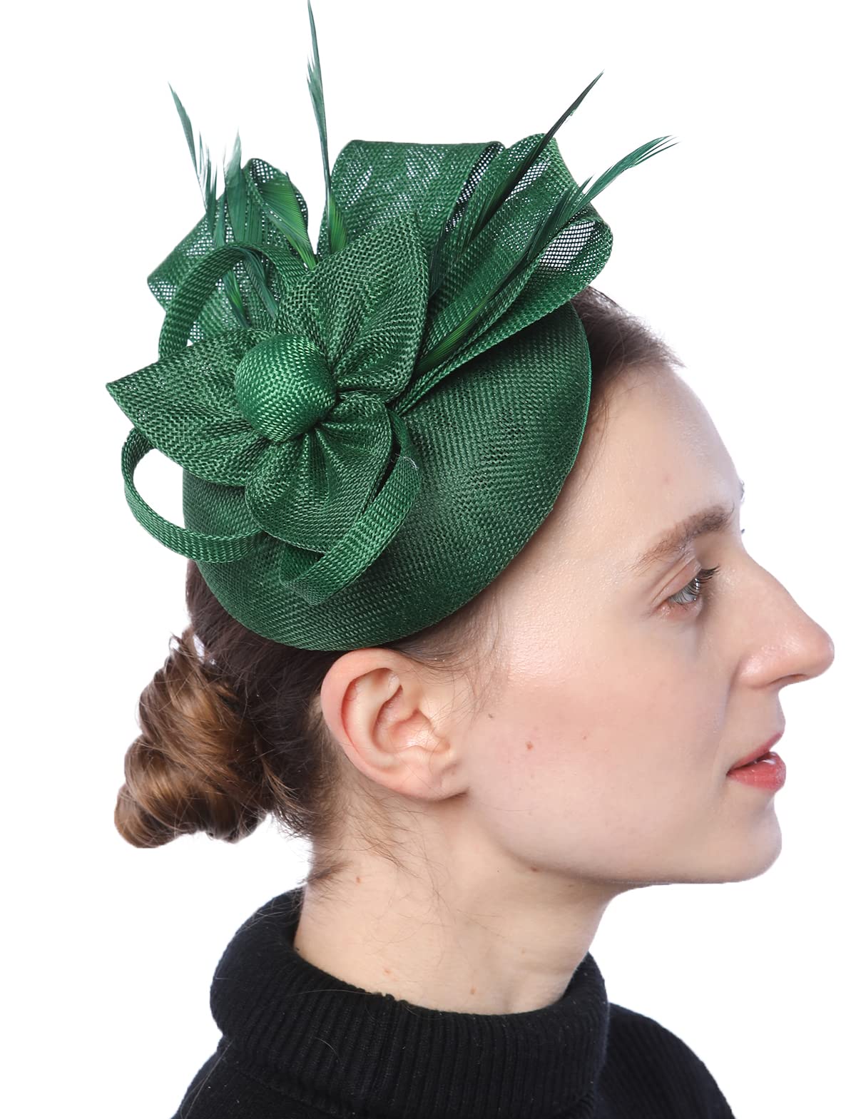 Biruil Women's Fascinator Hat Imitation Sinamay Feather Tea Party Pillbox Flower Derby