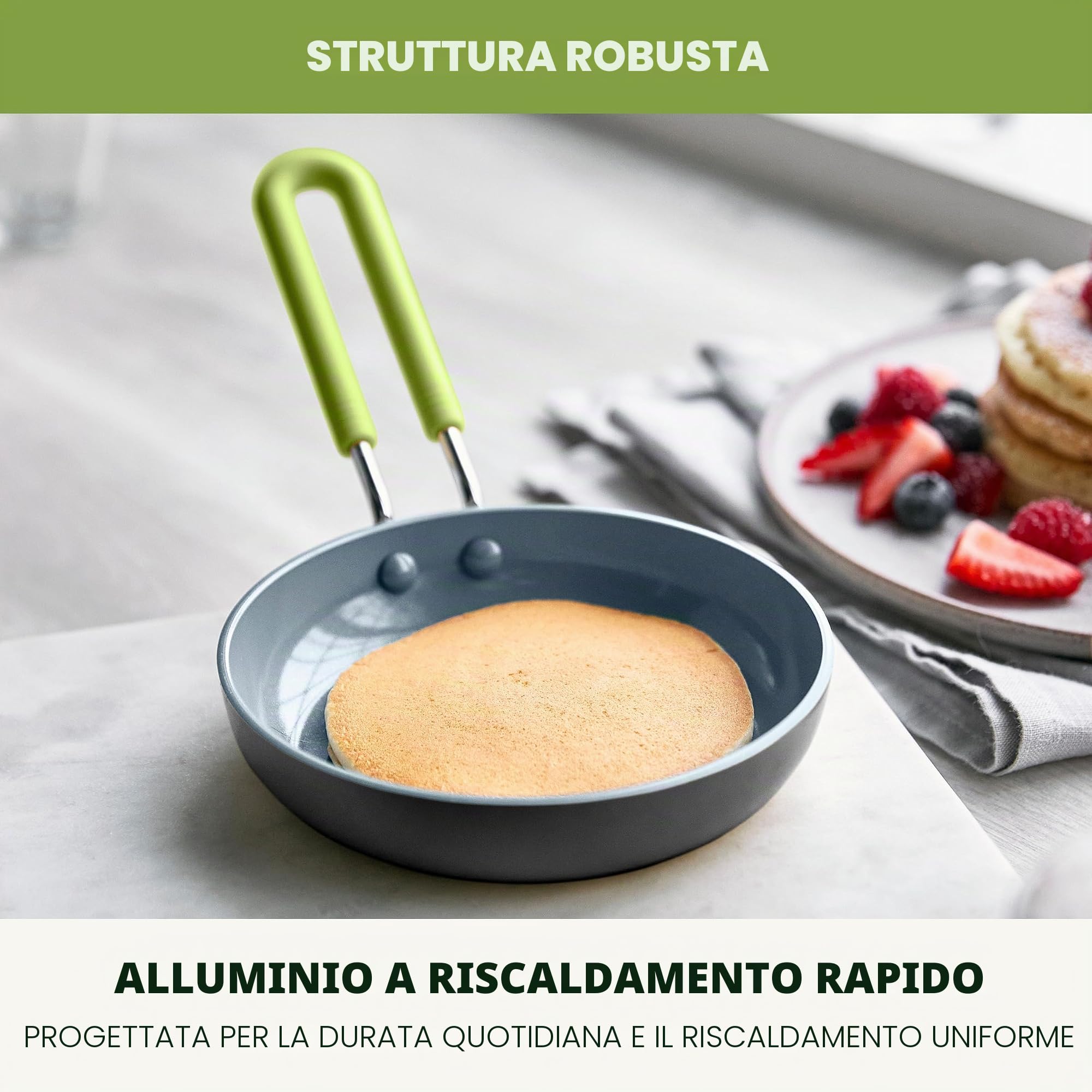 GreenPan Mini padella per uova in ceramica, antiaderente, rotonda, 12,7 cm, colore: grigio