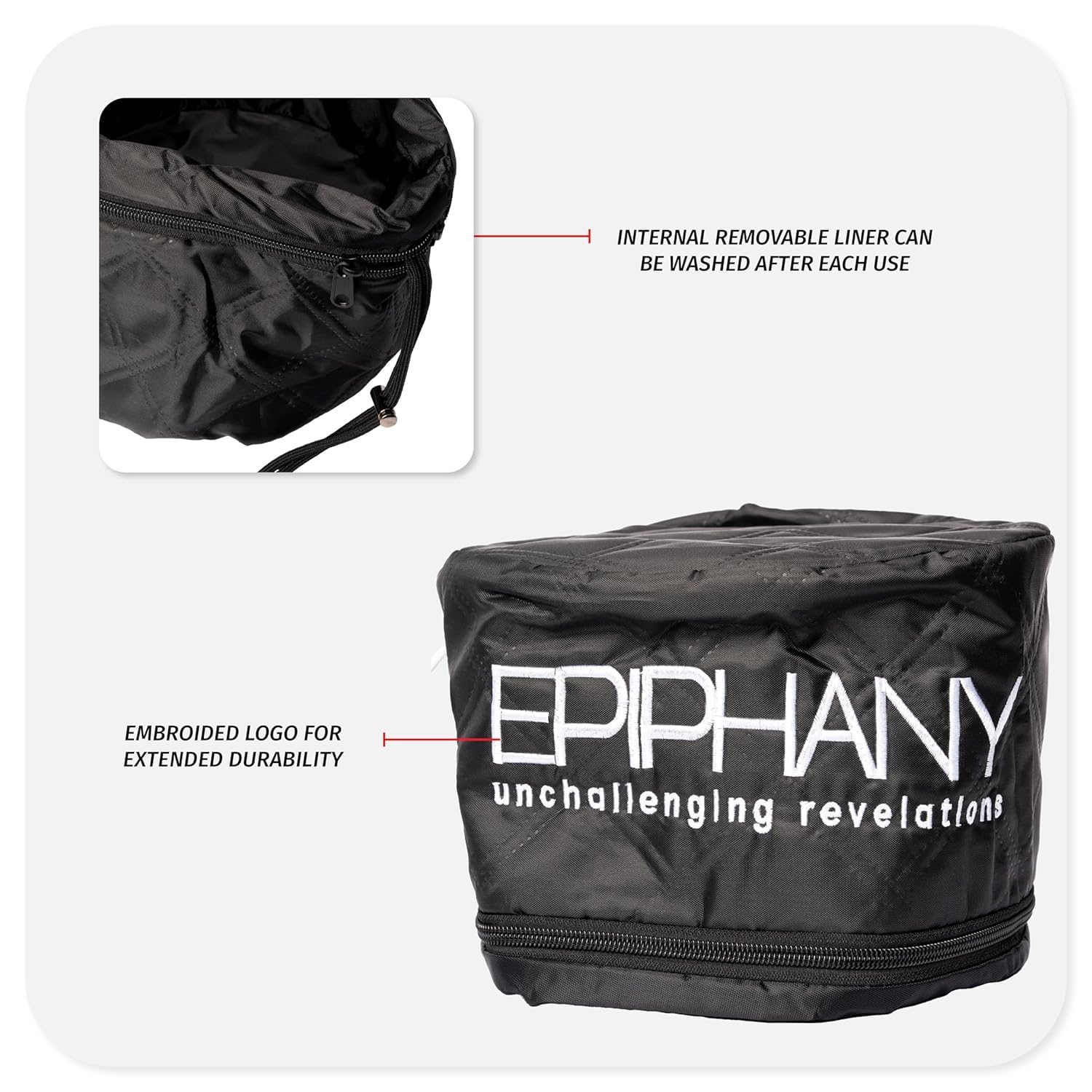 Epiphany - Cuffia termica per trattamenti profondi per capelli, con 9 impostazioni di calore, fodera rimovibile e lavabile, vestibilità regolabile, cordino lungo 2,4 m, logo ricamato, riparazione