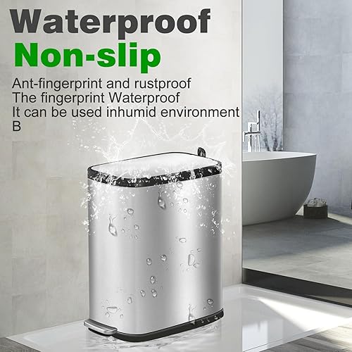Miniatura 7 de IRISVO Cubo de basura pequeño para baño con ambientador, tapa de cierre suave, 7 litros1.85 galones, cubo de basura delgado de acero inoxidable,