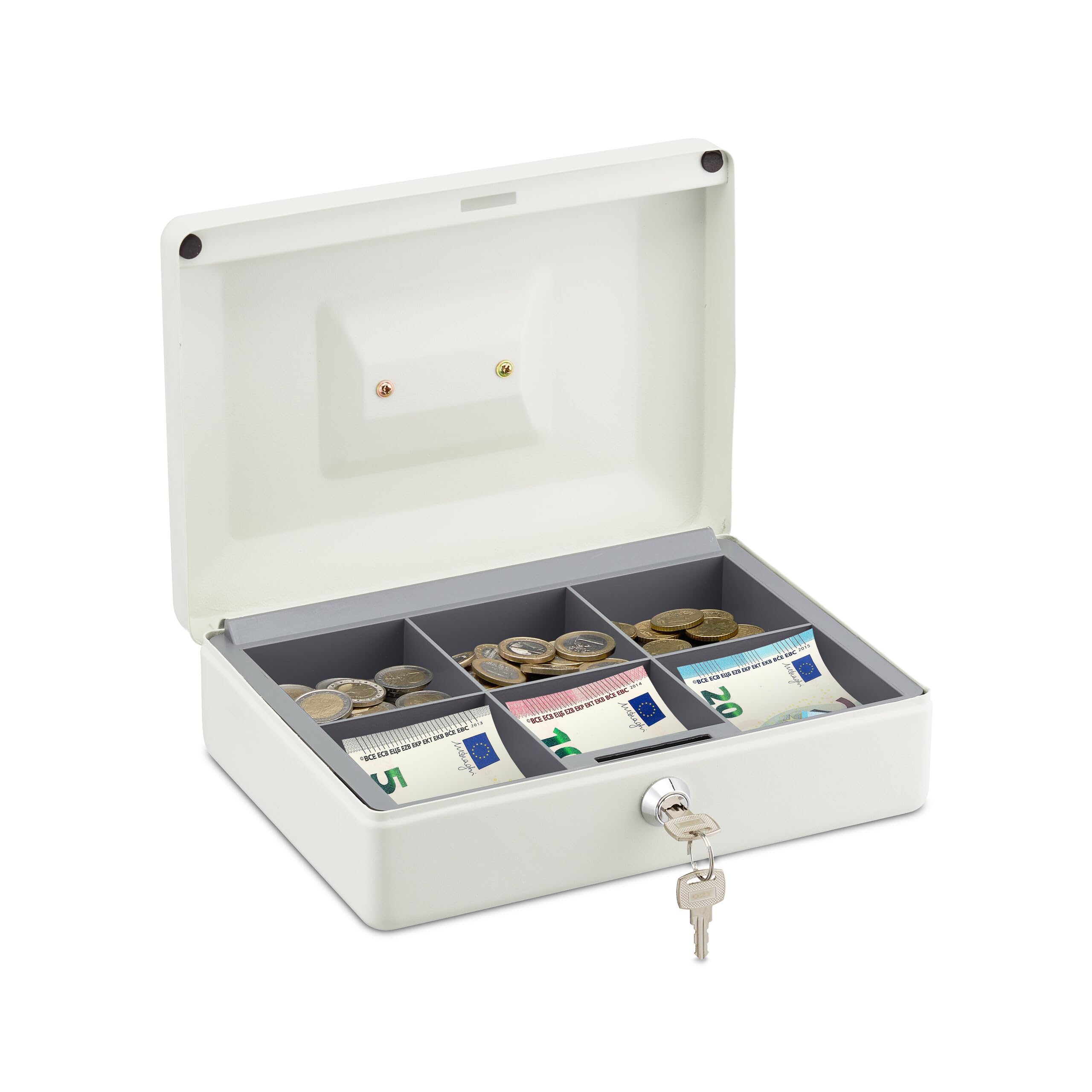 Caisse à monnaie sécurisée boîte de rangement métallique blanche pour espèces avec clés de secours