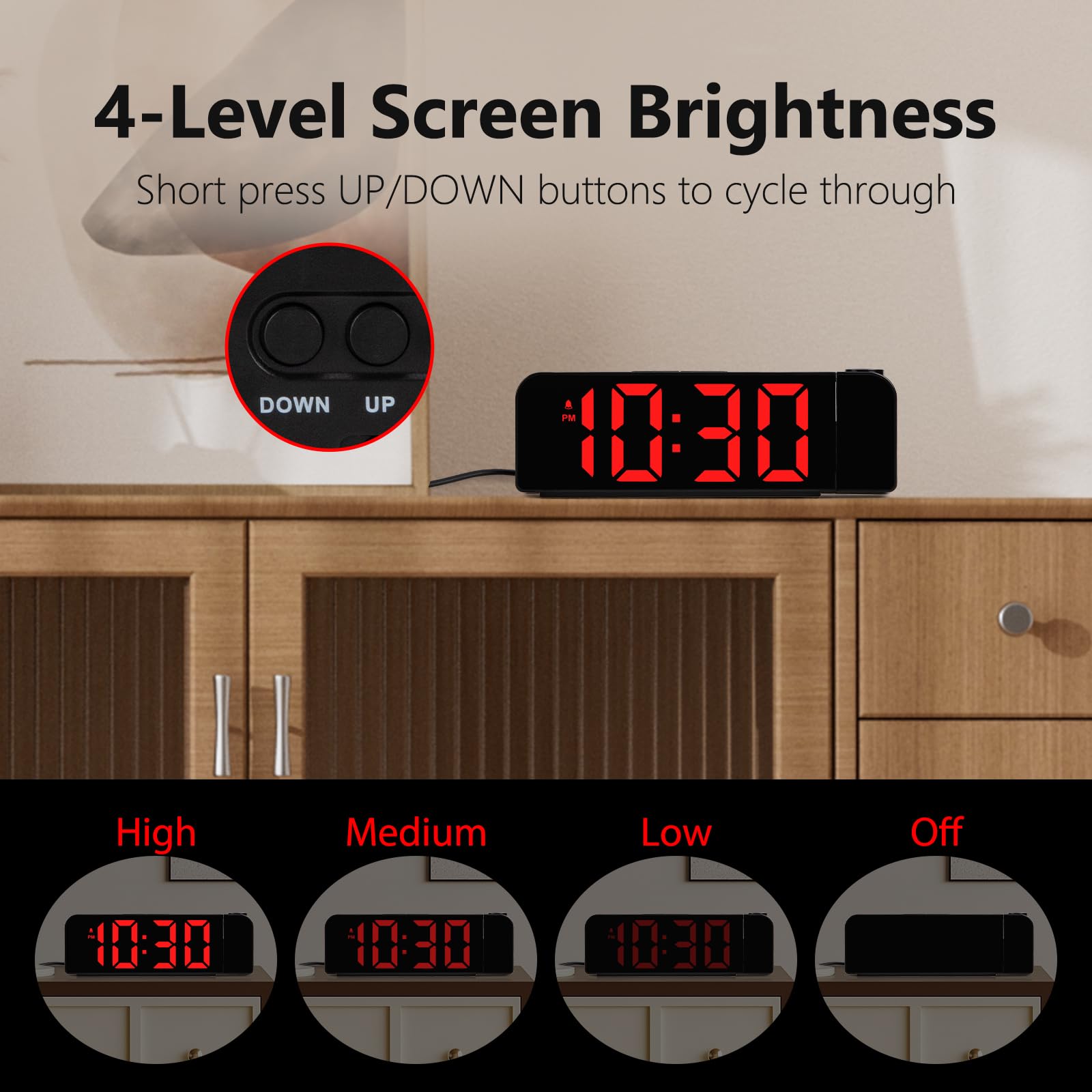 VIVILINEN Wecker mit Projektion Digitaler Projektionswecker mit 180° Drehbarem Deckenprojektor, Temperatur & Datum, RGB-Farbdisplay, 4 Helligkeitsstufen, Nachtmodus – Ideal für Schlafzimmer