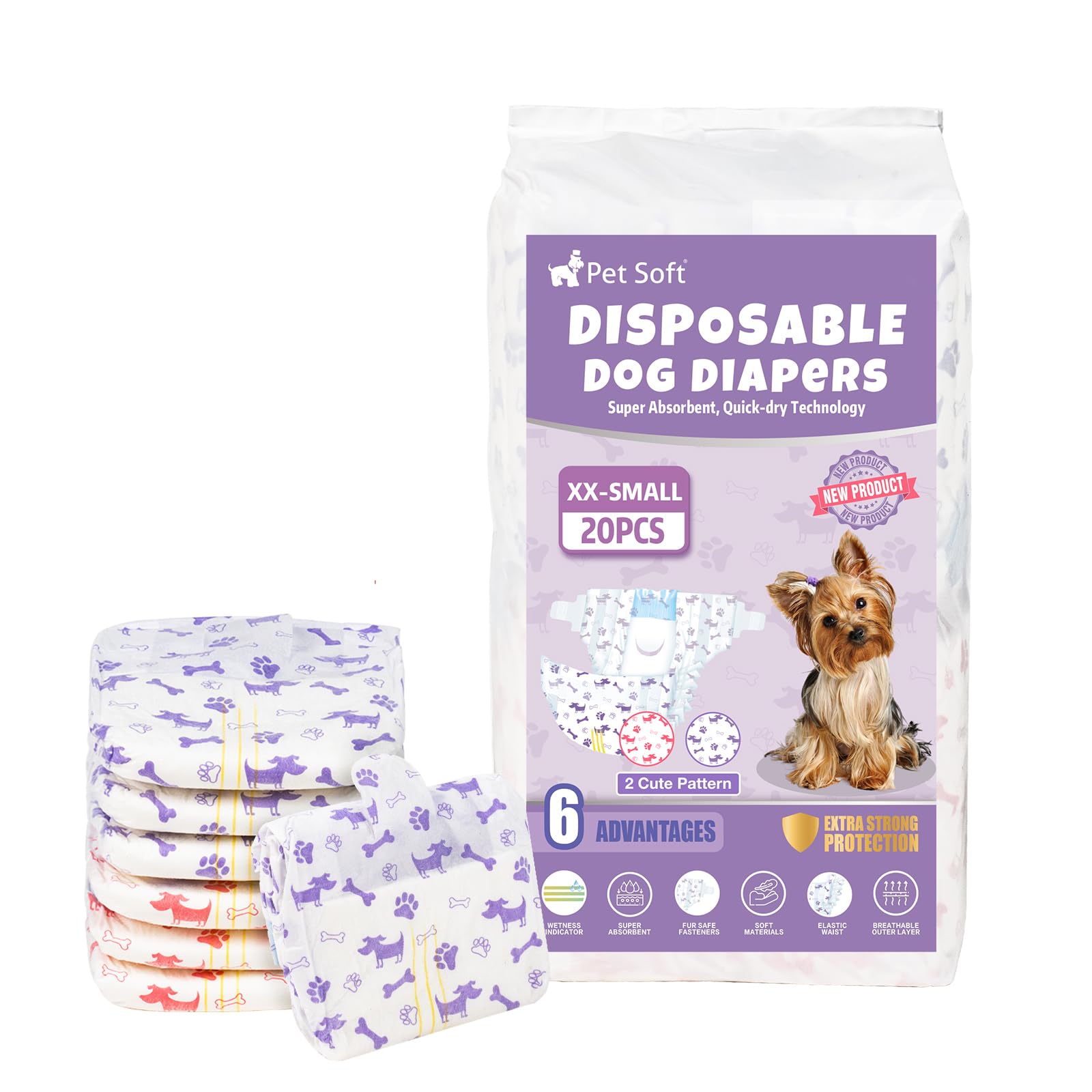 Pet Soft Dog Nappies Female - 20 Count Disposable Dog Period Season Pants, Super Absorbent Disposable Dog Diapers for Female Dogs with Wetness Indicator โ image 1