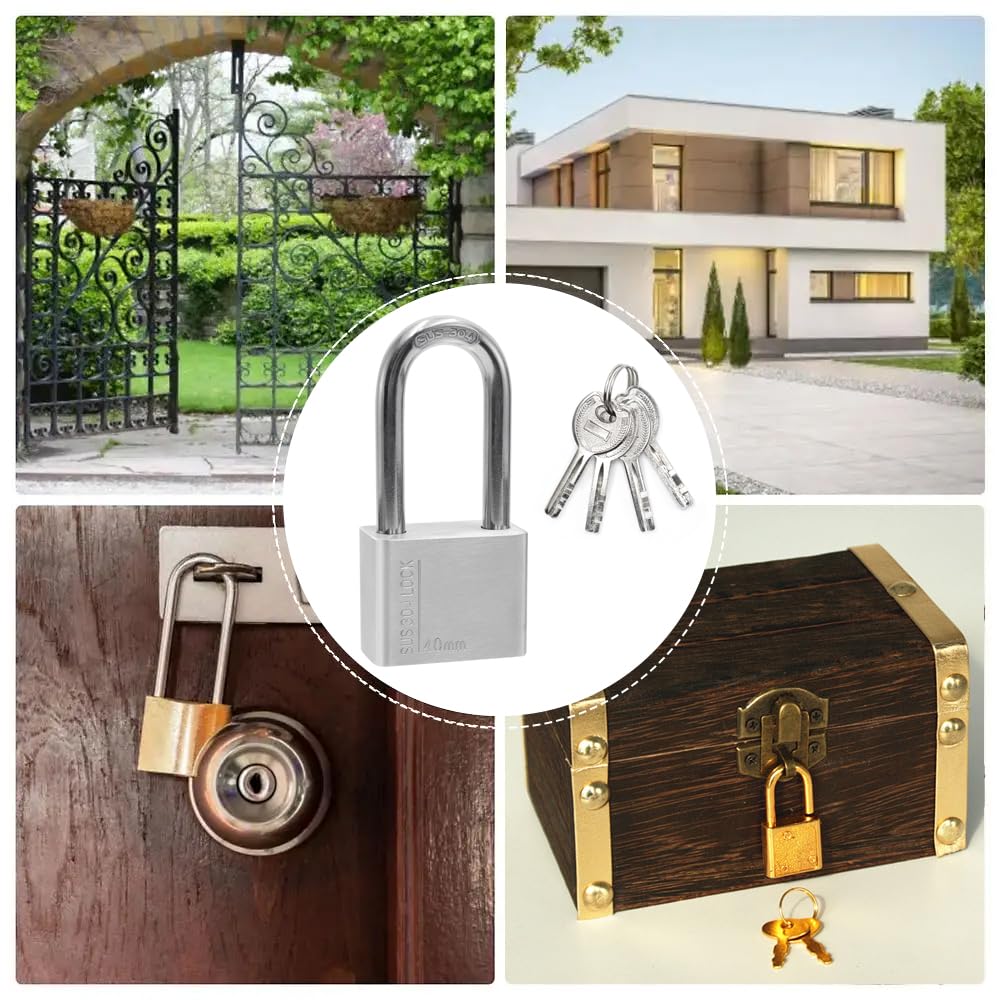 Grillete Alto Candado de Acero Inoxidable 304 con 4 Llaves, Protección Impermeable y de Alta Seguridad para uso en Exteriores, 40 mm