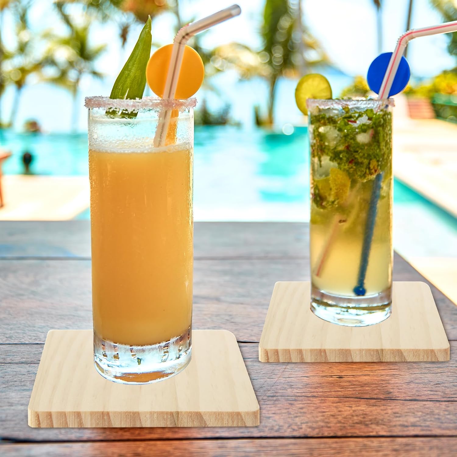 DAJAVE 50 Pack Unfinished Wood Coasters, 4 Inch Square Wooden Coasters for Crafts with Non-Slip Silicon Dots, Wood Coasters Bulk for DIY Stained Painting Wood Engraving Home Decoration - Image 5