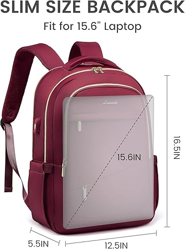 Miniatura 2 de LOVEVOOK Mochila para laptop para mujer, bolsa delgada de 15.6 pulgadas con compartimento separado para computadora para viajes de trabajo, C-vino,