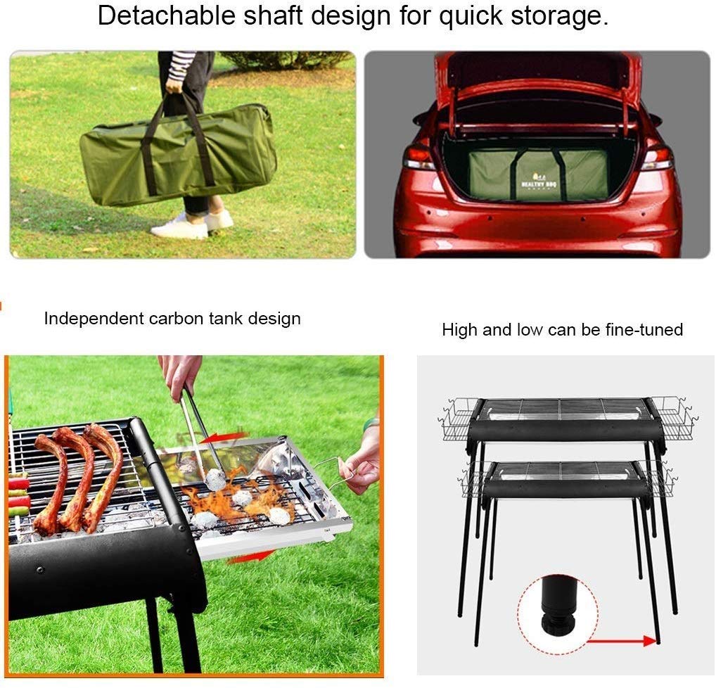 Grill Kempingowy Grill Na Węgiel Drzewny Grill Ogrodowy Wędzarnia Ogrodowa Grill Ze Stali Nierdzewnej Grill Zewnętrzny Składany Odpowiedni Dla 5-8 Osób
