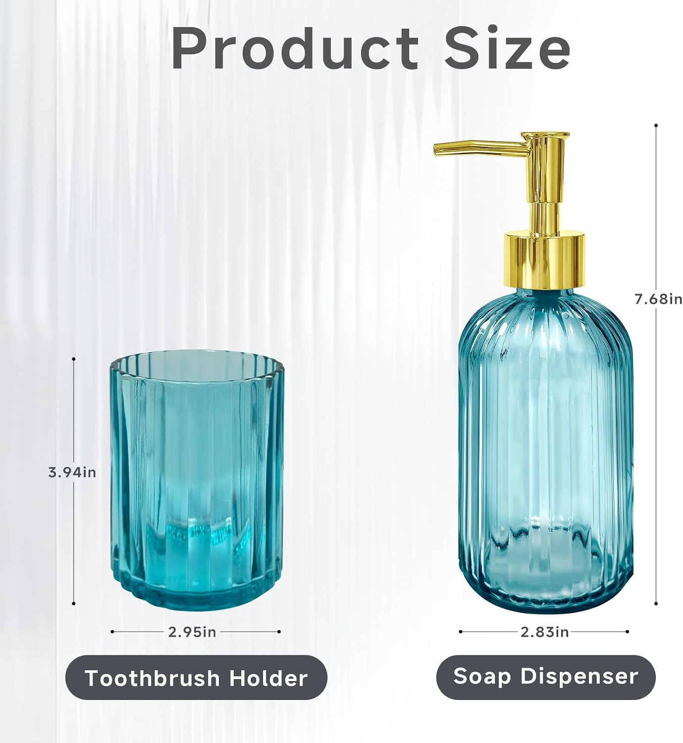 2 PCS Glass Bathroom Accessories Set, Clear Glass Bathroom Set, Soap Dispenser and Toothbrush Holder Set, Vintage Bathroom Decor(Teal Blue)