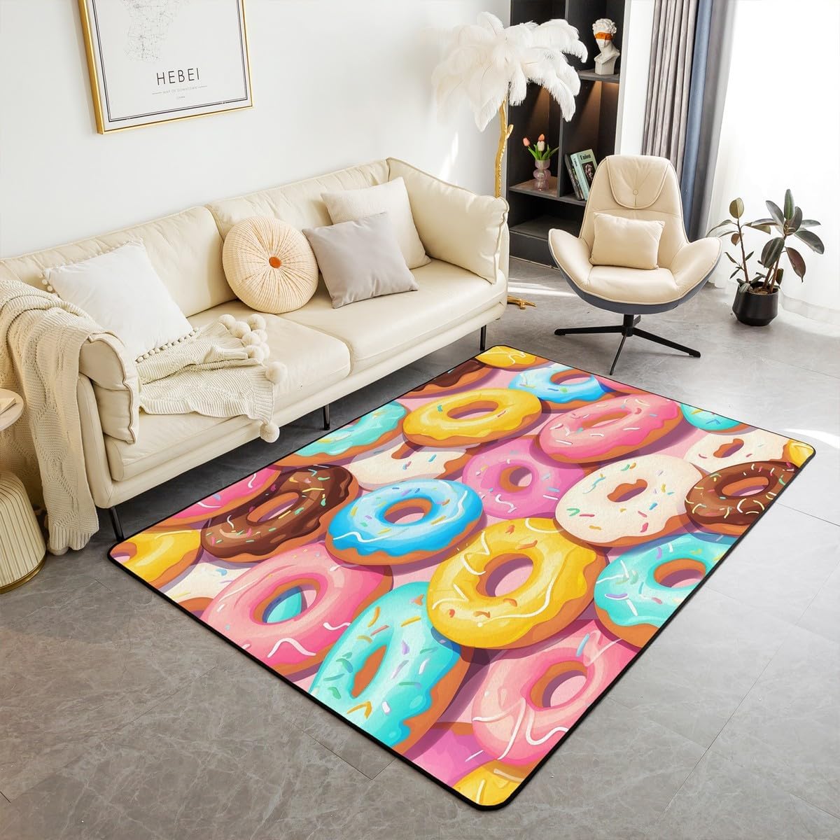jejeloiu Donuts Area Rug 3'x5' Non Slip Decorative Carpet Kids Chocolate Doughnut Rugs for Living Room Bedroom Indoor Entry Rug Mats Front Carpet Indoor Mat Non Slip Back