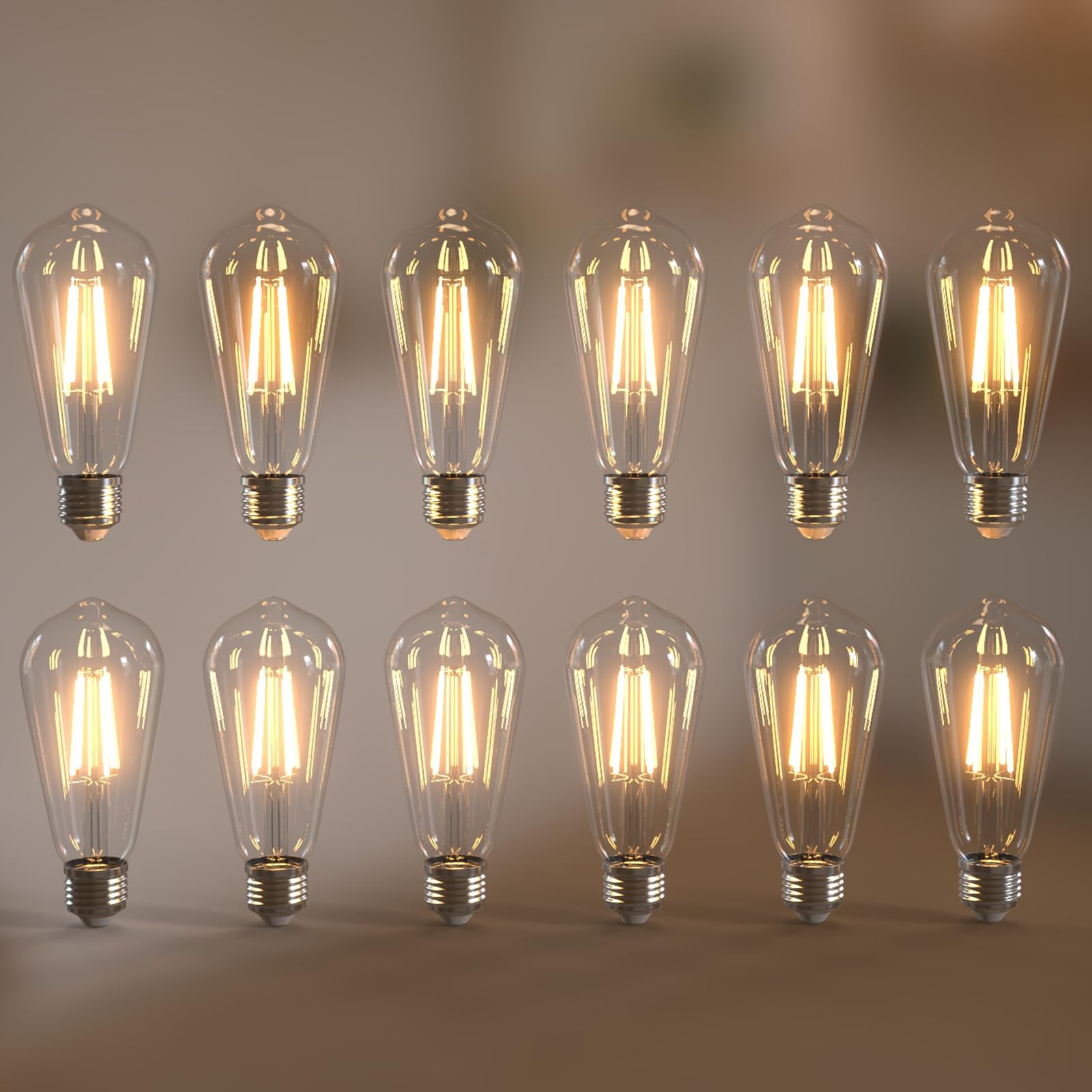 Jensense Edison Bulbs E26 LED Bulb 60 Watt Equivalent, Vintage LED Light Bulbs CRI90+ ST19, Dimmable Clear Light Bulbs (2700K Warm White, 6watt-12 Pack)