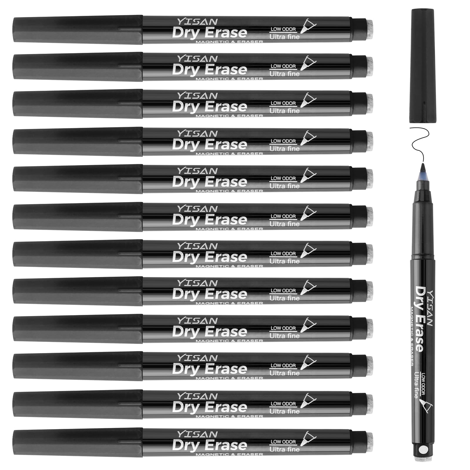 YISAN Marcadores negros de borrado en seco, punta ultrafina 0.7 mm, para pizarra blanca