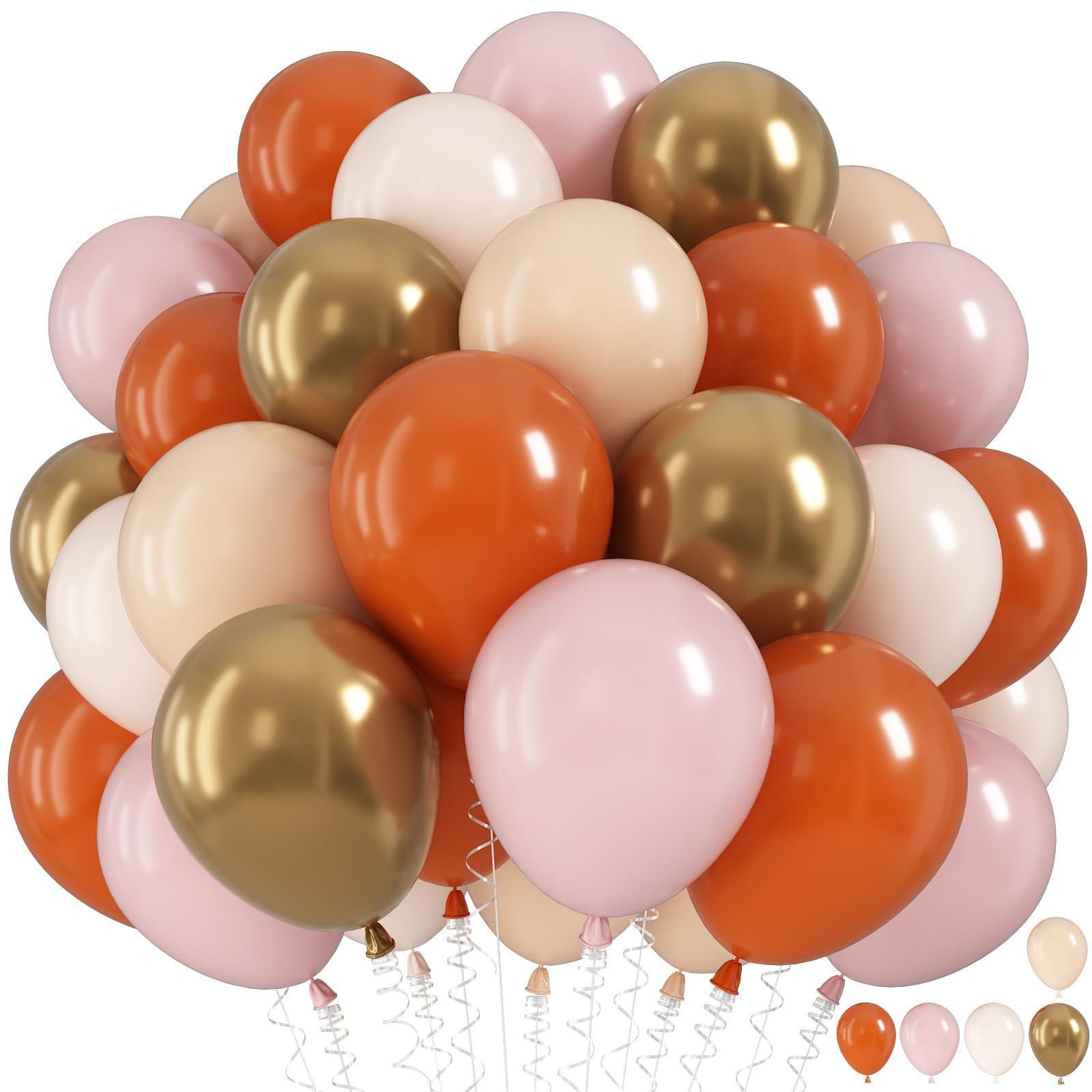Fall Balloons, Burnt Orange Pink Gold White Balloons for Autumn Decorations
