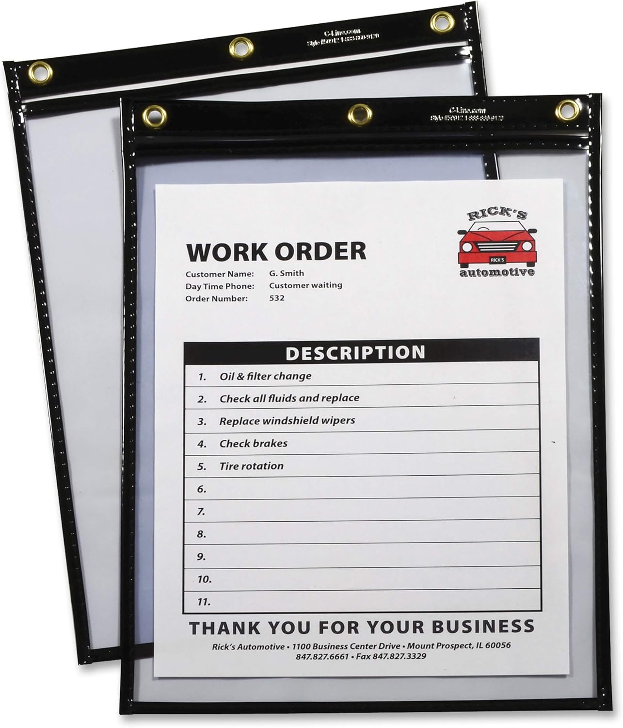 C-Line Heavy Duty Super Heavyweight Plus Stitched Shop Ticket Holder, Black, 9 x 12 Inches, Box of 15 Shop Ticket Holders (50912)